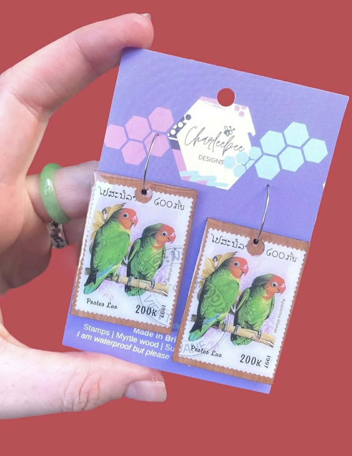 Wooden stamp earrings- large