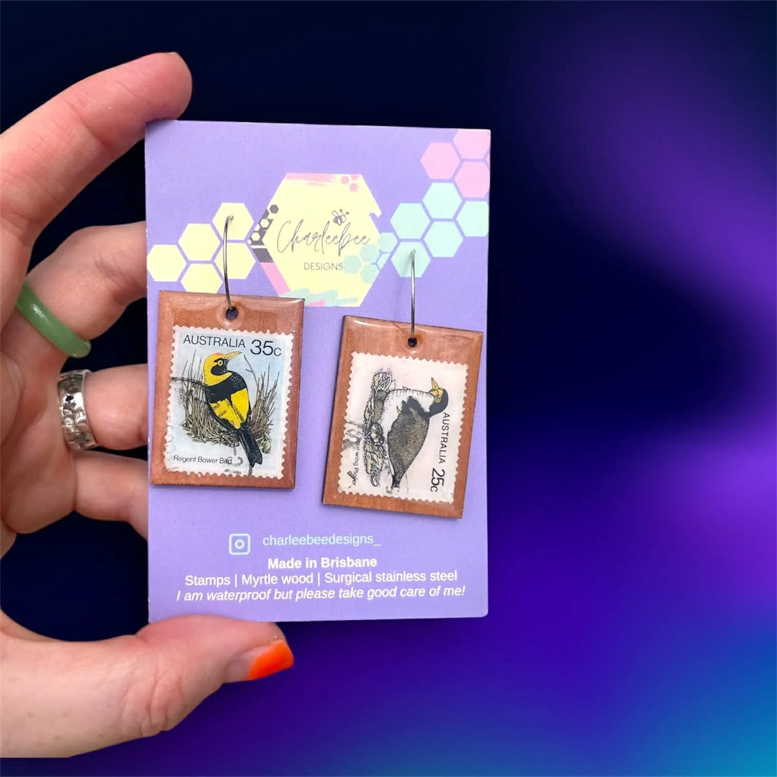 Wooden stamp earrings- small