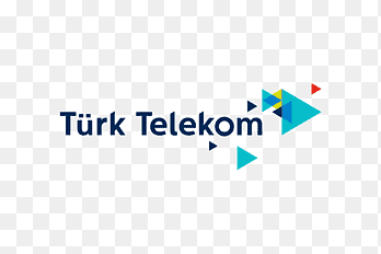 Türk Telekom logosu, mavi ve turuncu renkli geometrik şekillerle birlikte.