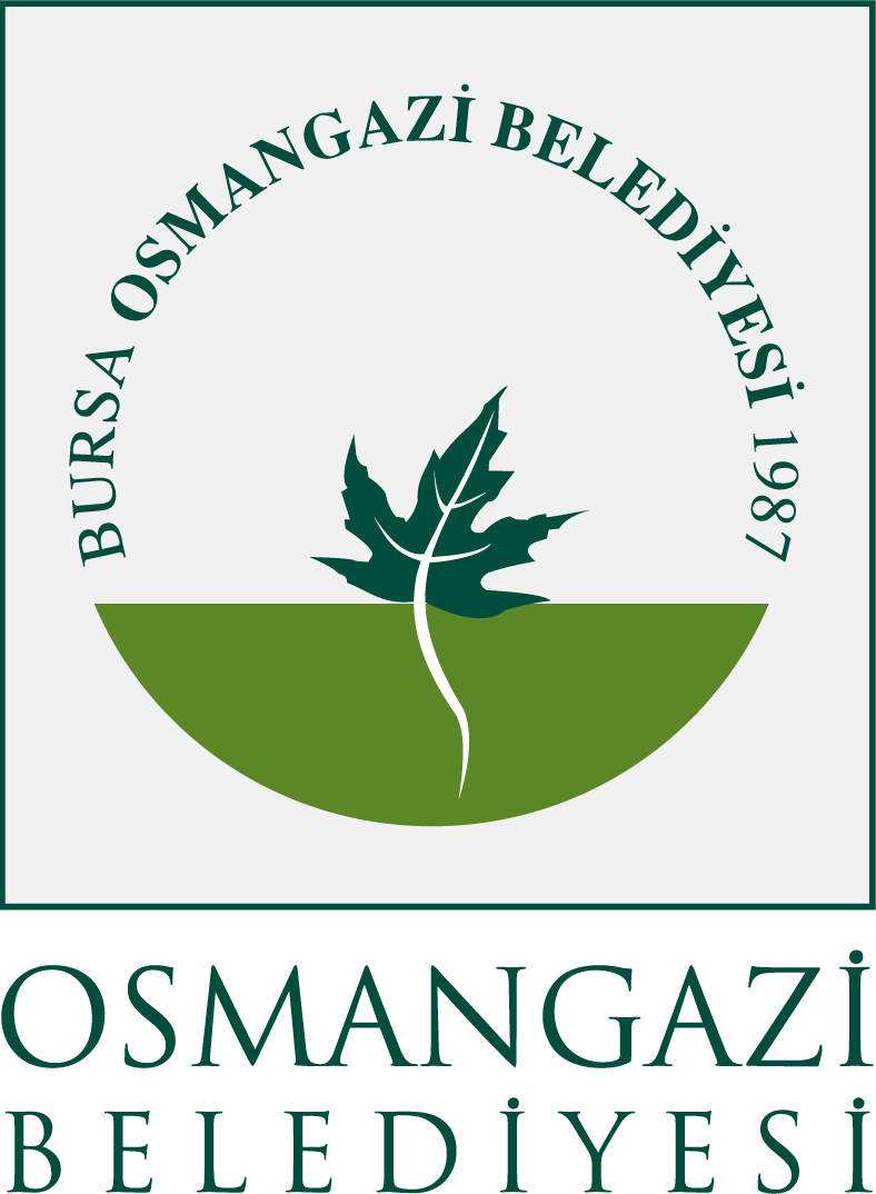 Bursa Osmangazi Belediyesi logosu, içinde yaprak motifli yeşil ve beyaz renkler.