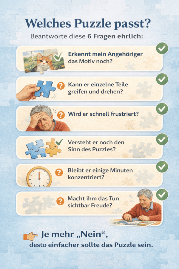 Übersicht 6 Fragen: Welches Puzzle passt für Demenzkranke