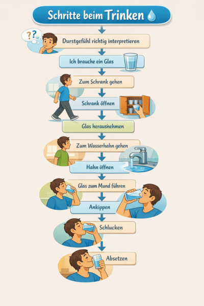 nötige Schritte beim Trinkprozess bei Demenz