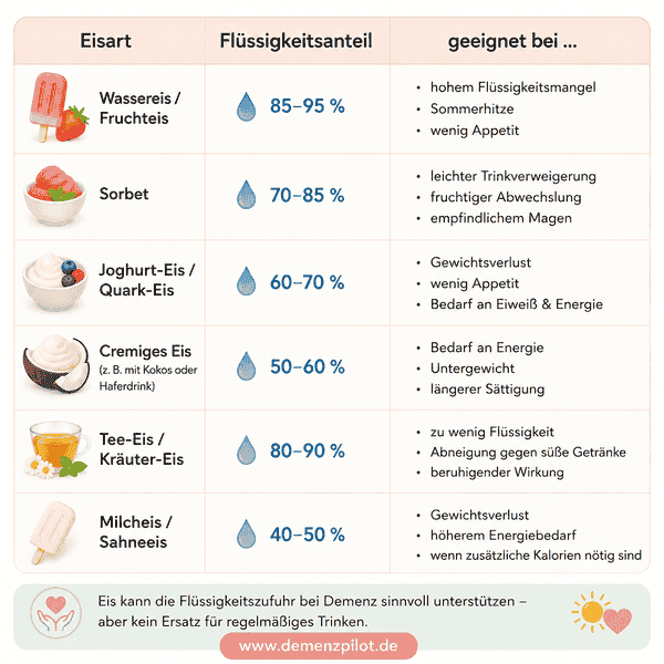 Tabelle Flüssigkeitsanteil von Eissorten