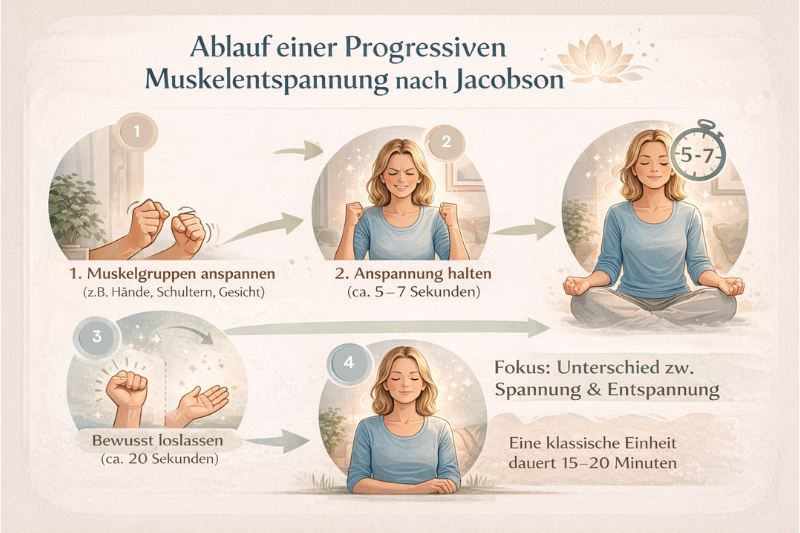 Ablauf der progressiven Muskelentspannung nach Jacobsen