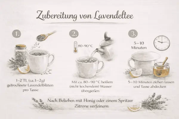Übersicht Zubereitung Lavendeltee