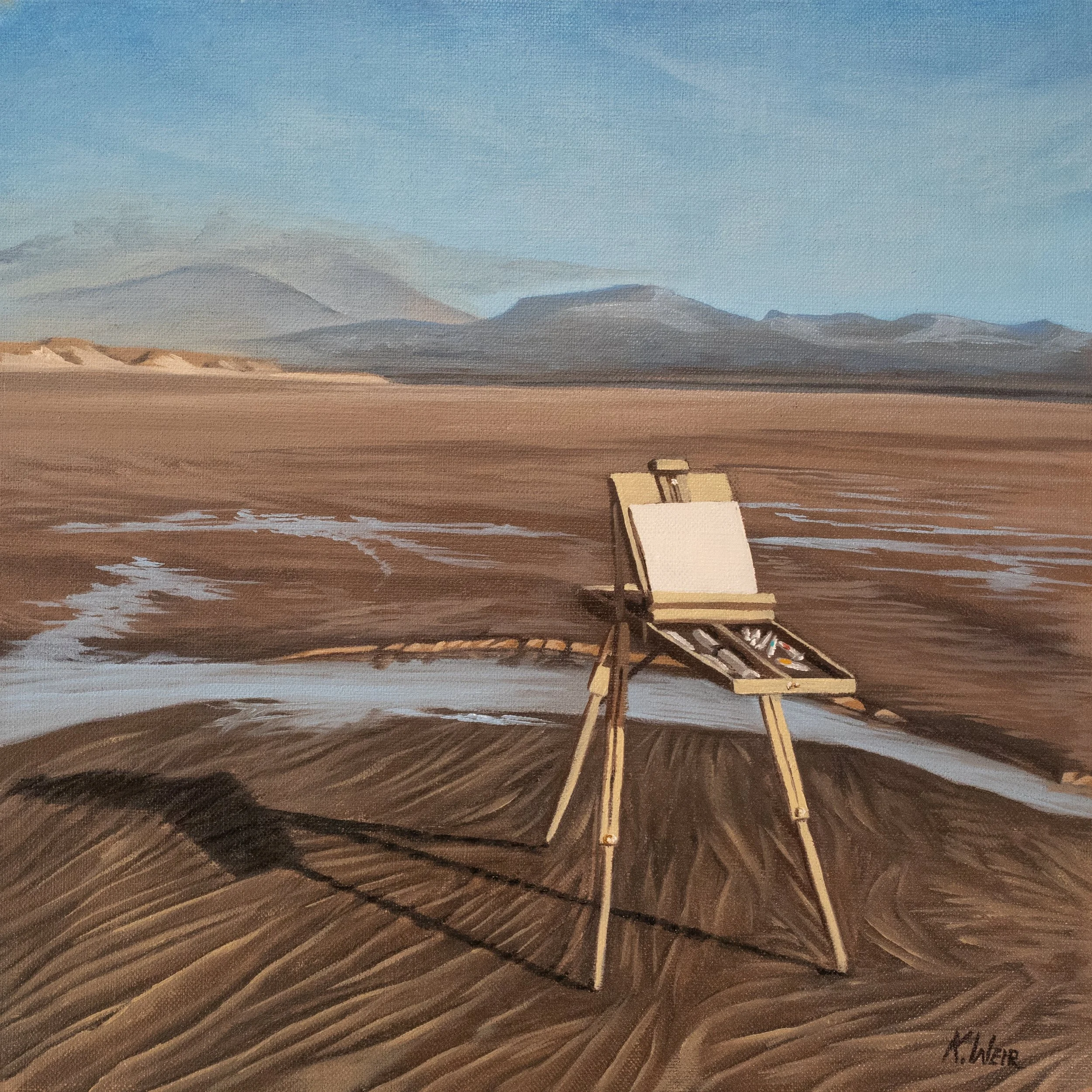 'Blank canvas on Traeth Llandwyn', Anglesey, 30x30cm oil on board (framed)