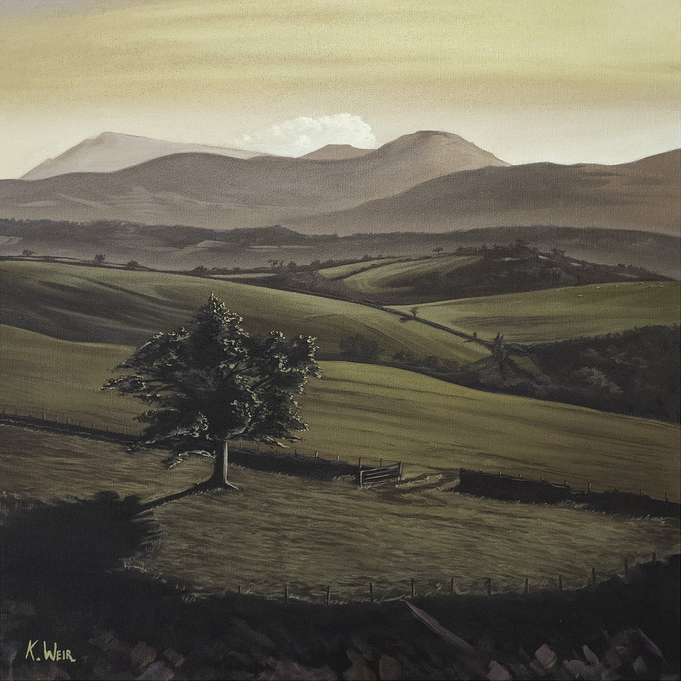 'Snowdonia Mountain Range from Betwys-yn-Rhos', 40x40cm oil on board (framed)