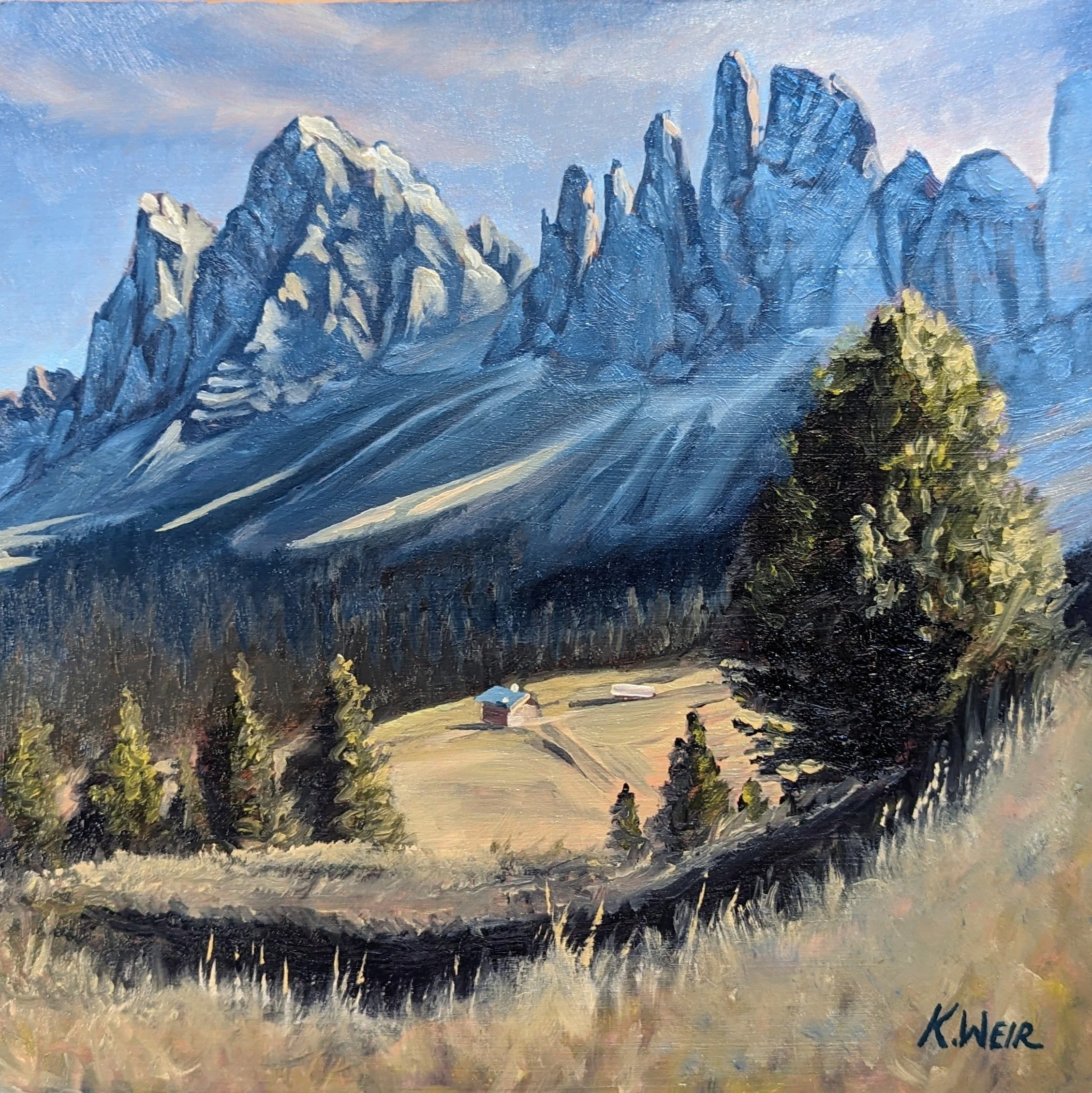 'Alpe di Seceda', Trentino-Alto Adige/Südtirol, 20x20cm oil on board (framed)