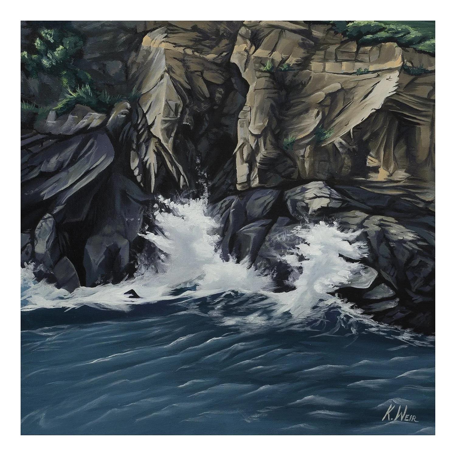 'Wave Crashing', Aird Uig, Isle of Lewis, 40x40cm oil on stretched canvas (framed)