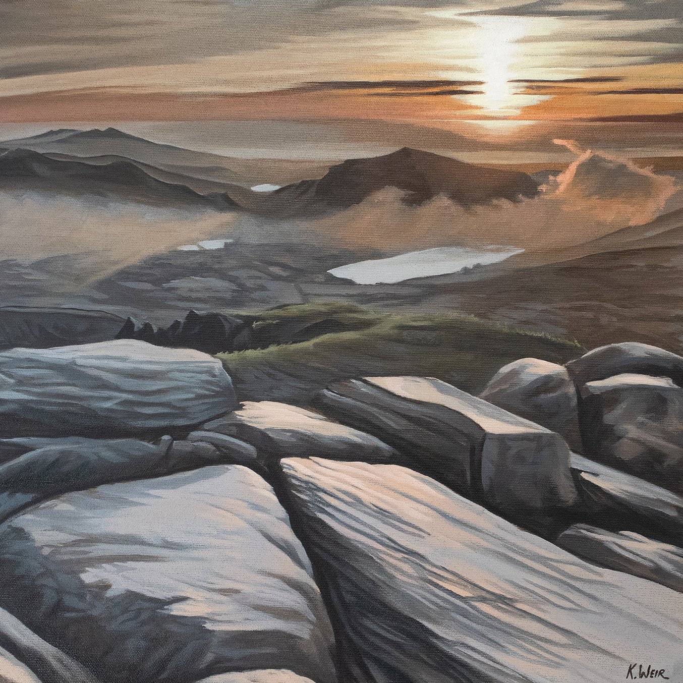 'A view from the Top', Yr Wyddfa (Snowdon) summit, 40x40cm oil on board (framed)