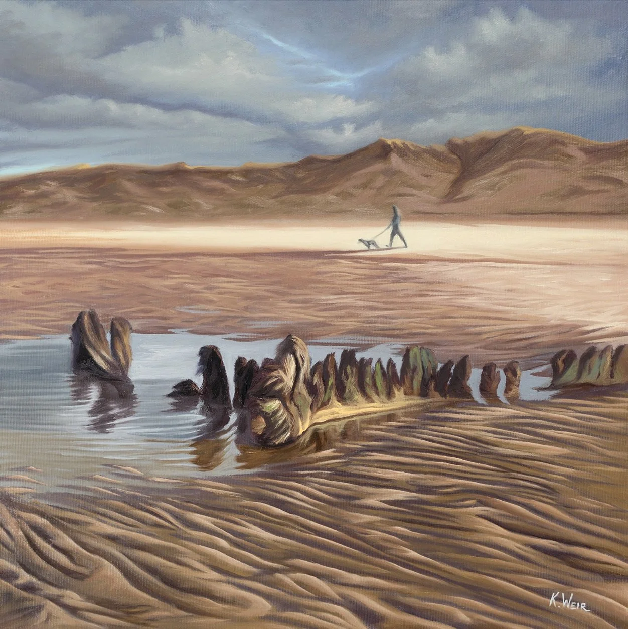 'The Old Brig Athena', Traeth Penrhos, Anglesey, 40x40cm oil on board (framed)