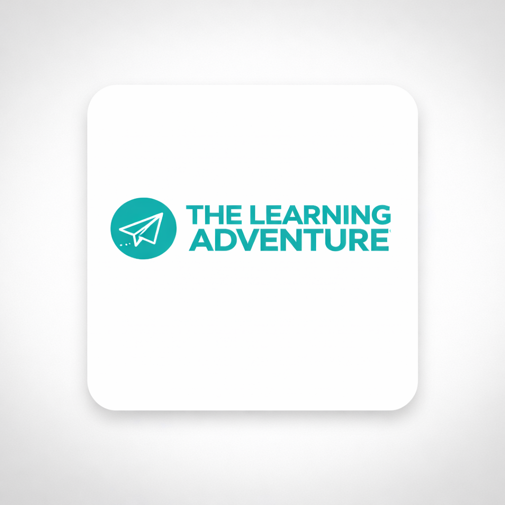 Logo for The Learning Adventure with a paper airplane icon in a teal circle and the text in teal on a white background.