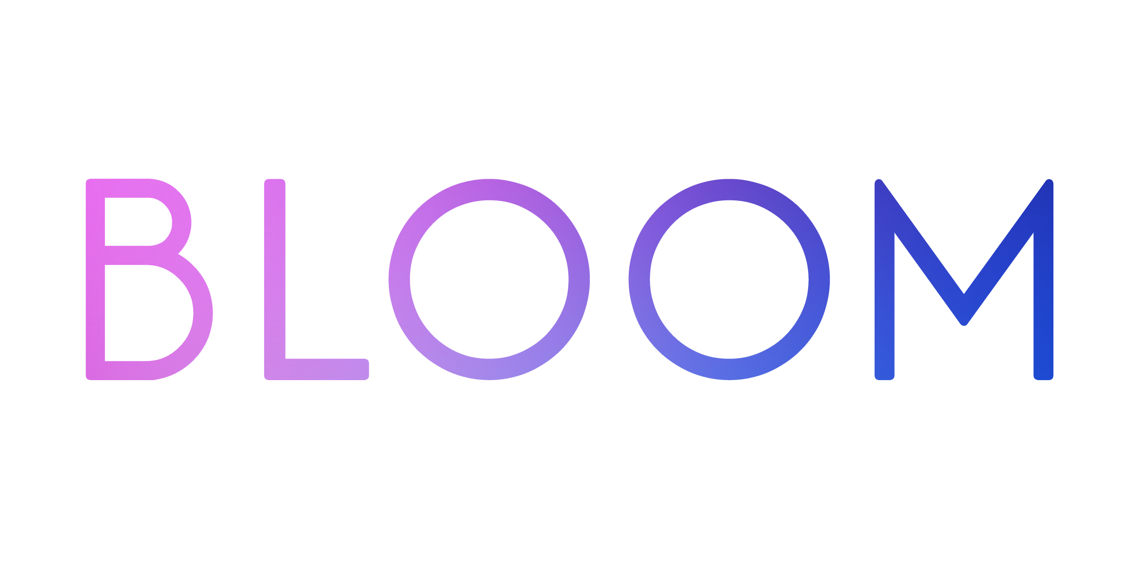 The Bloom women's network logo spelling the letters B L O O M in bright purple fading to deep blue left to right