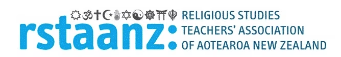 Logo of RSTaanz, Religious Studies Teachers' Association of Aotearoa New Zealand, featuring various religious symbols.