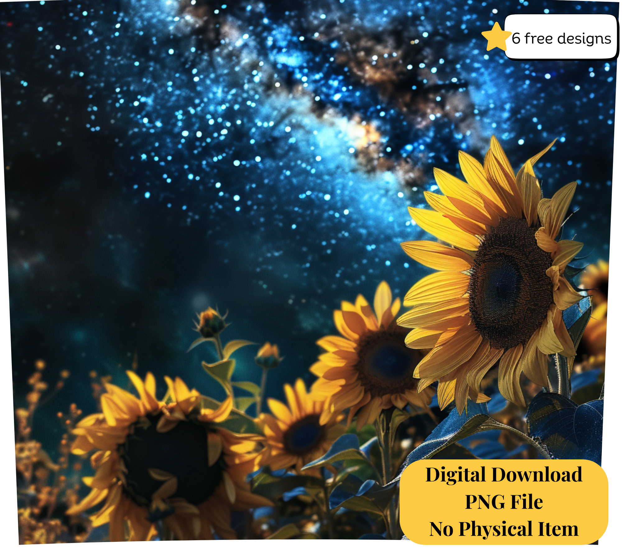 Sunflower with night sky 20oz. Skinny Tumbler Sublimation Design Digital downloadable PNG