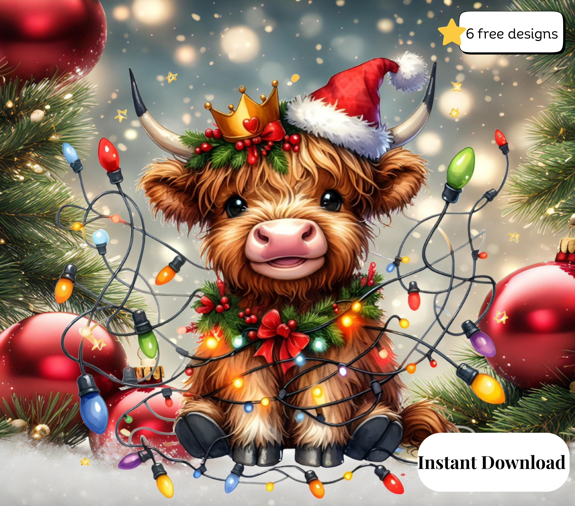 Christmas Highland cow 20oz. Skinny Tumbler Sublimation Design Digital downloadable PNG