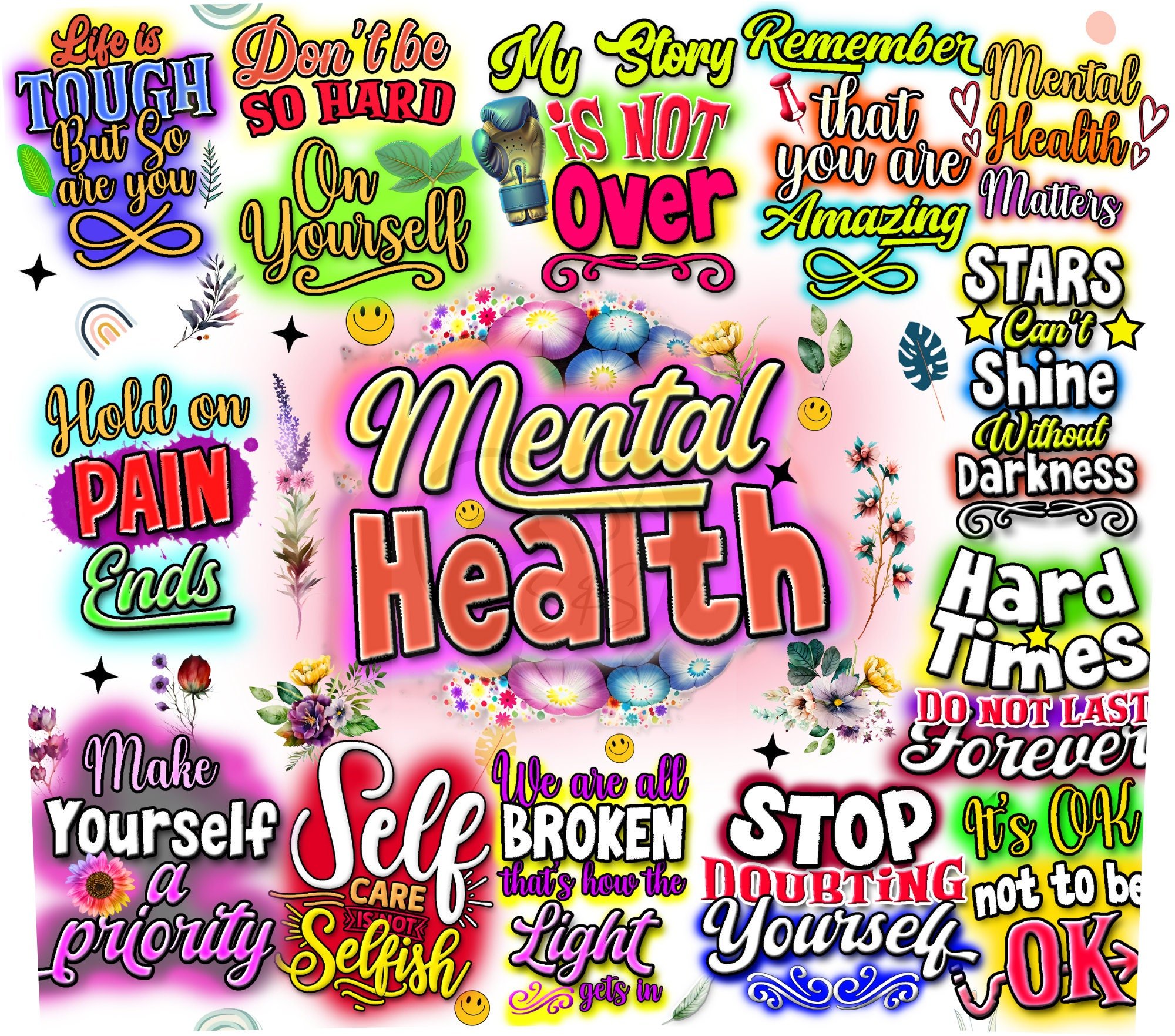 Mental Health 20oz. Skinny Tumbler Sublimation Design Digital downloadable PNG