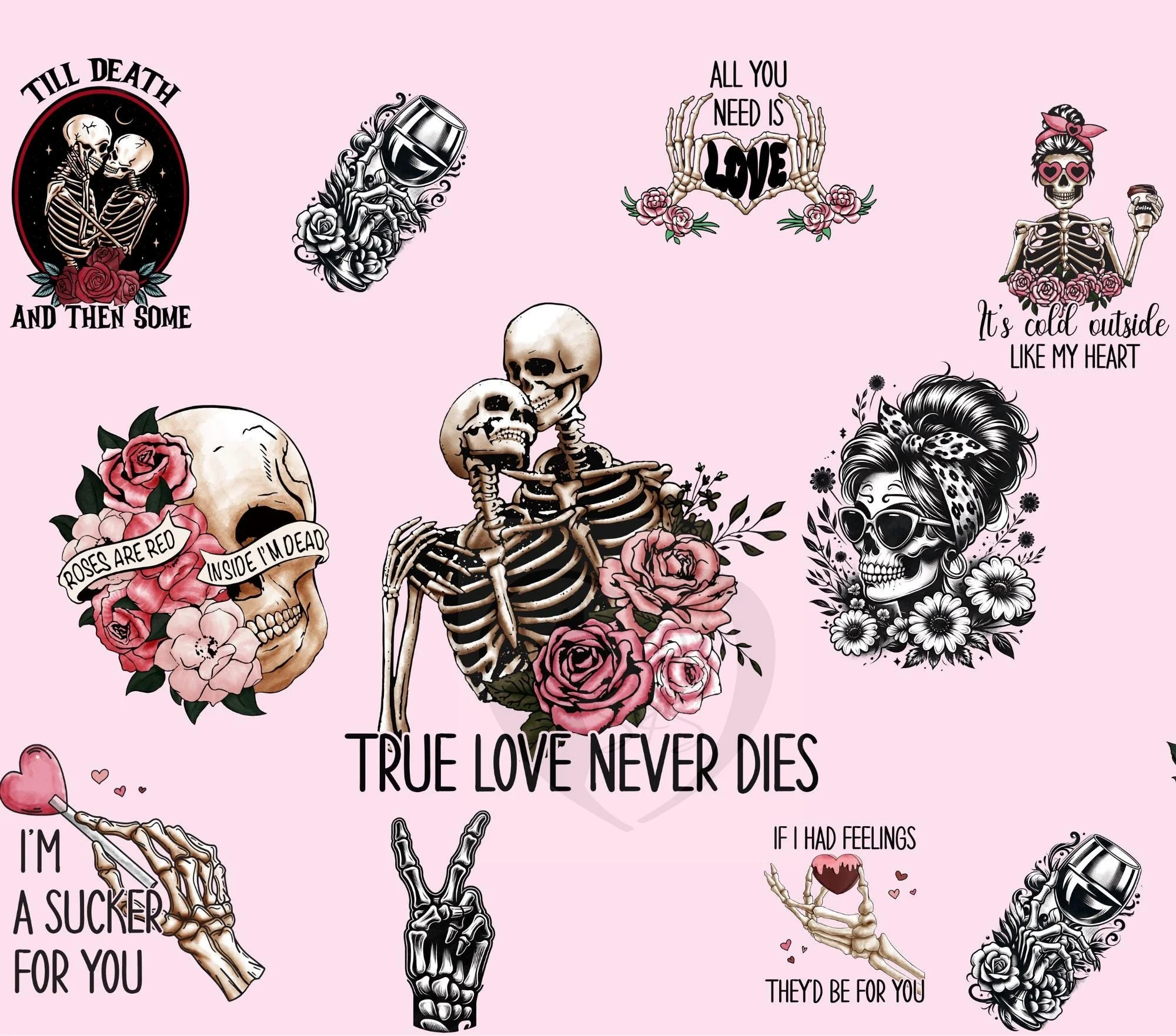 Skeletal Lover's Tumbler Sublimation Design, Grunge PNG (Digital Download)