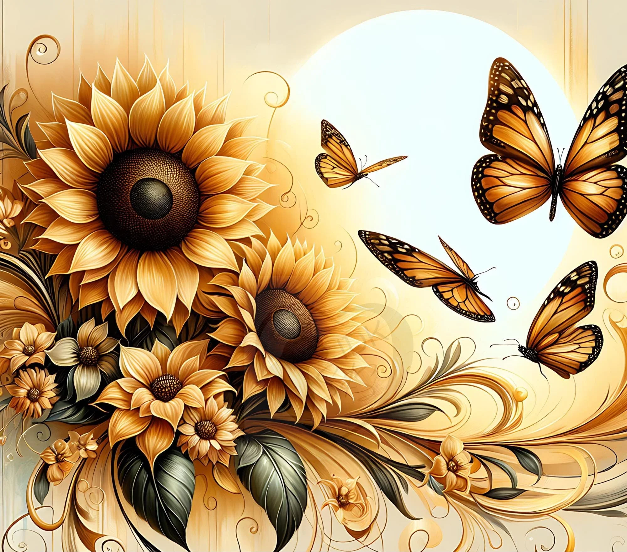 Sunflower Butterfly Tumbler Sublimation Design, 20oz Skinny Tumbler (PNG Digital Download)