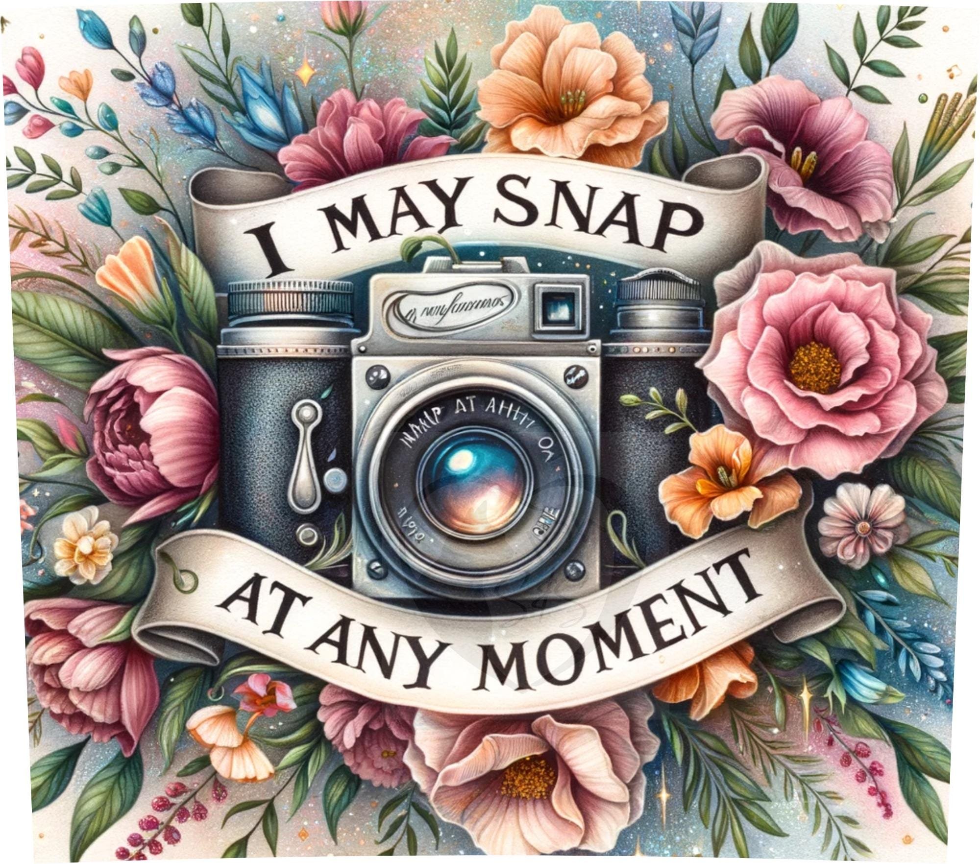 Floral Camera 20oz Skinny Tumbler Sublimation Design (Digital PNG)