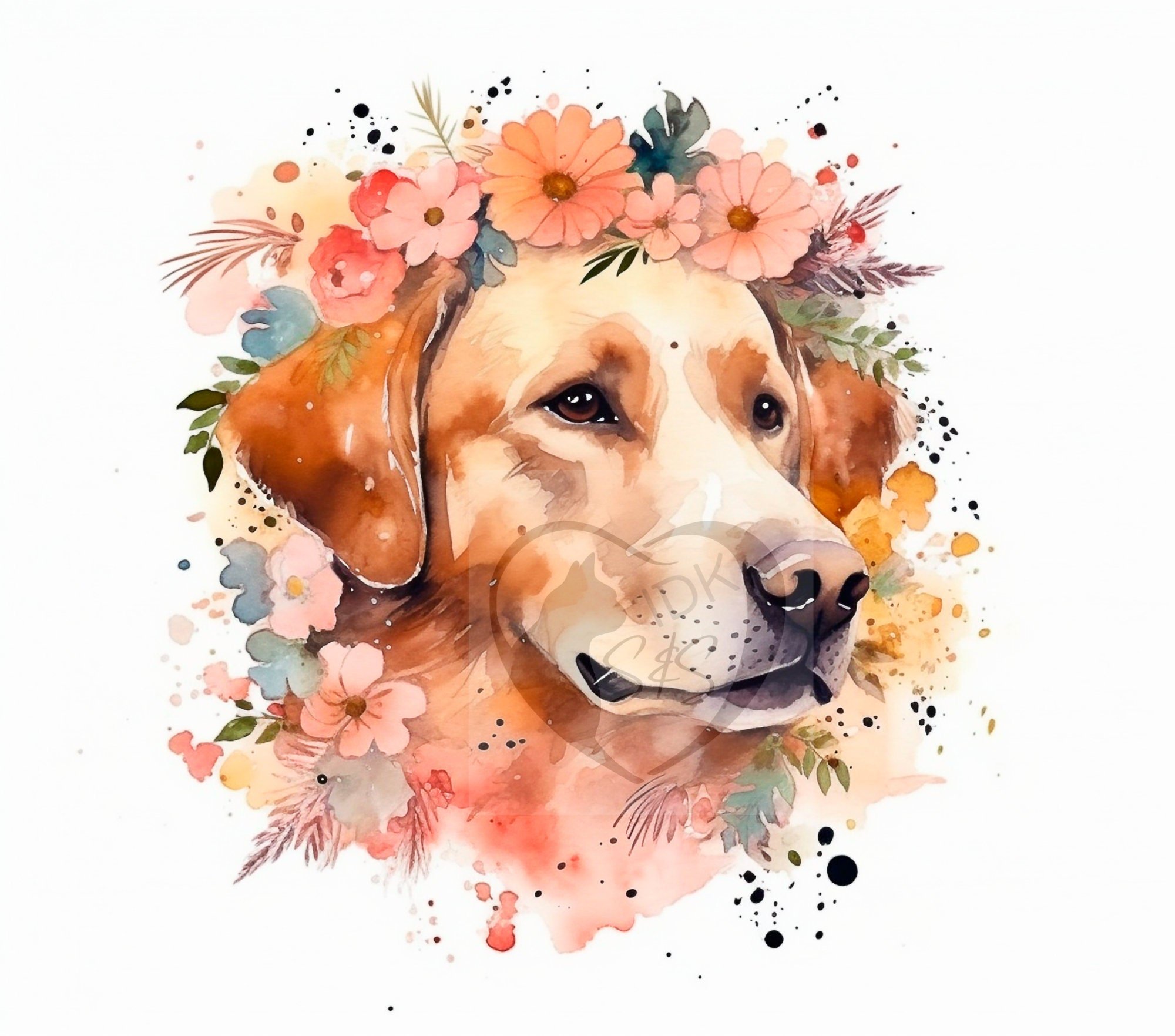 Dog Tumbler Sublimation Design, Watercolor Floral 20oz Skinny Tumbler (Digital PNG)