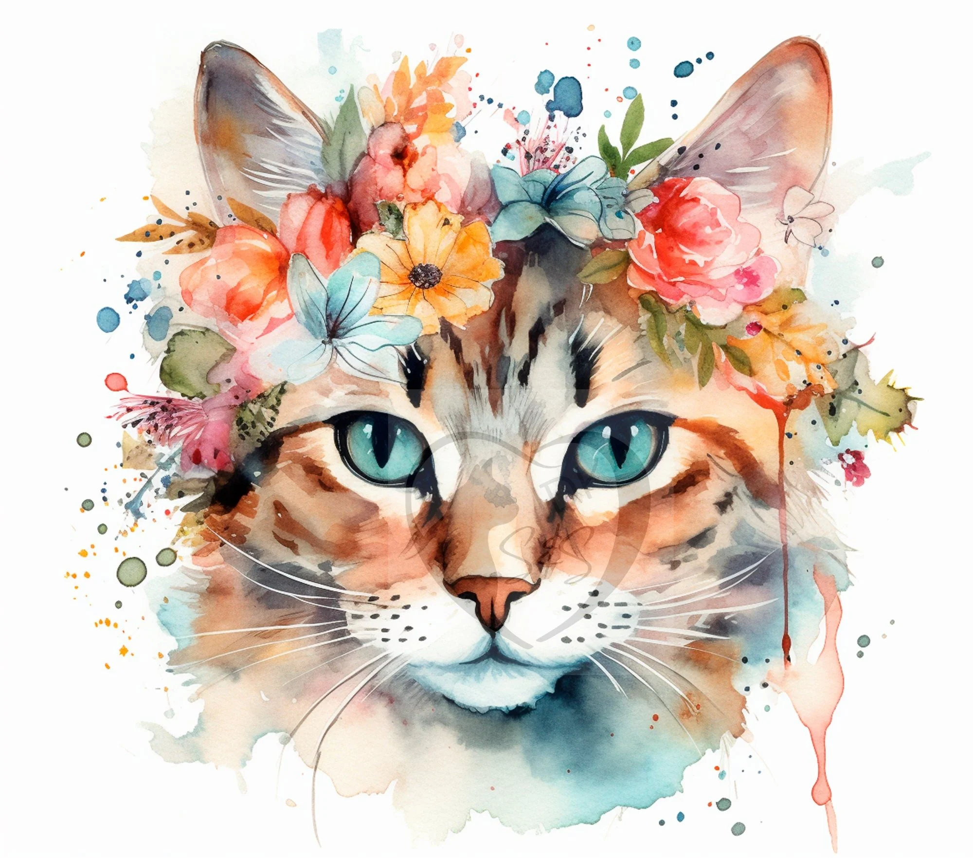 Floral Cat Tumbler Sublimation Design (Digital PNG)
