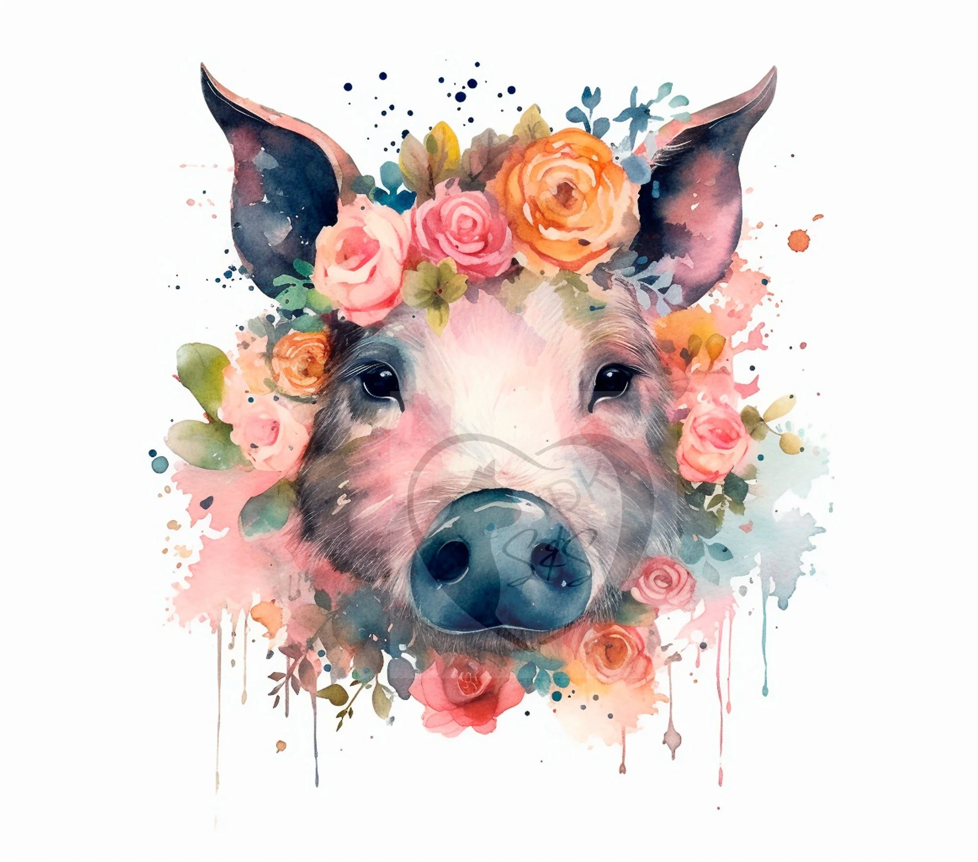 Floral Pig 20oz Tumbler Sublimation Design (PNG Digital Download)
