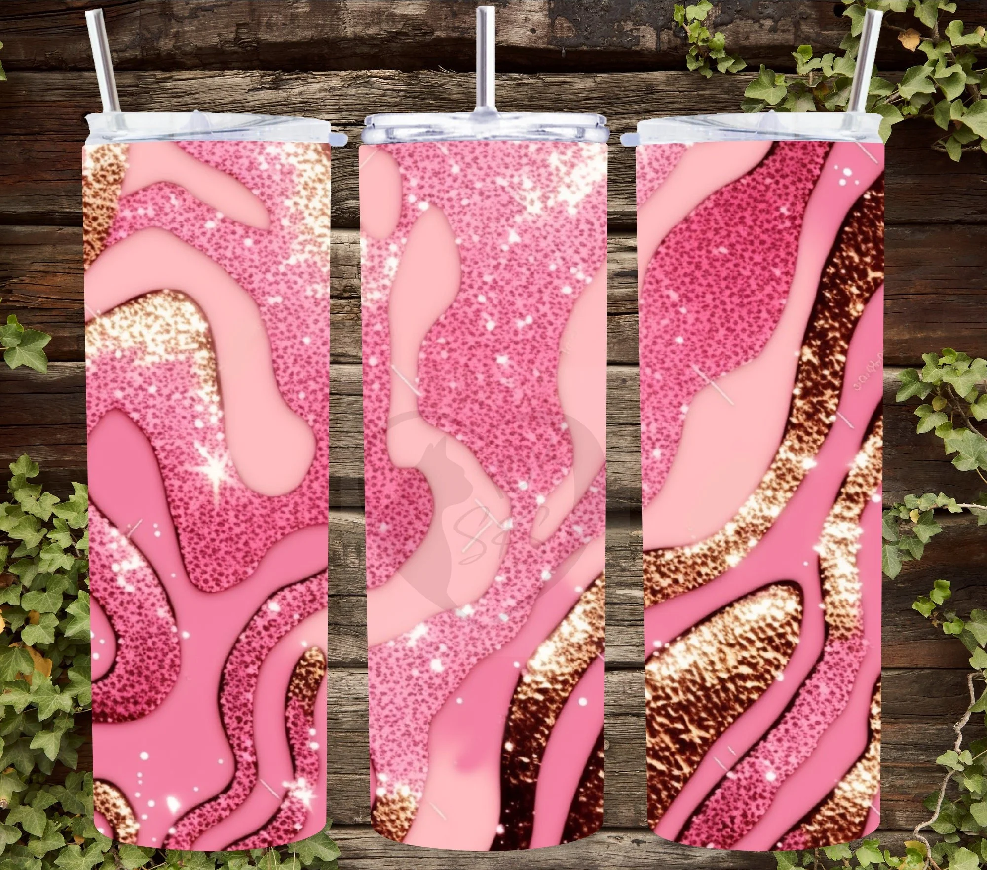 Pink Glitz and Glam 20oz. Skinny Tumbler Sublimation Design Digital downloadable PNG