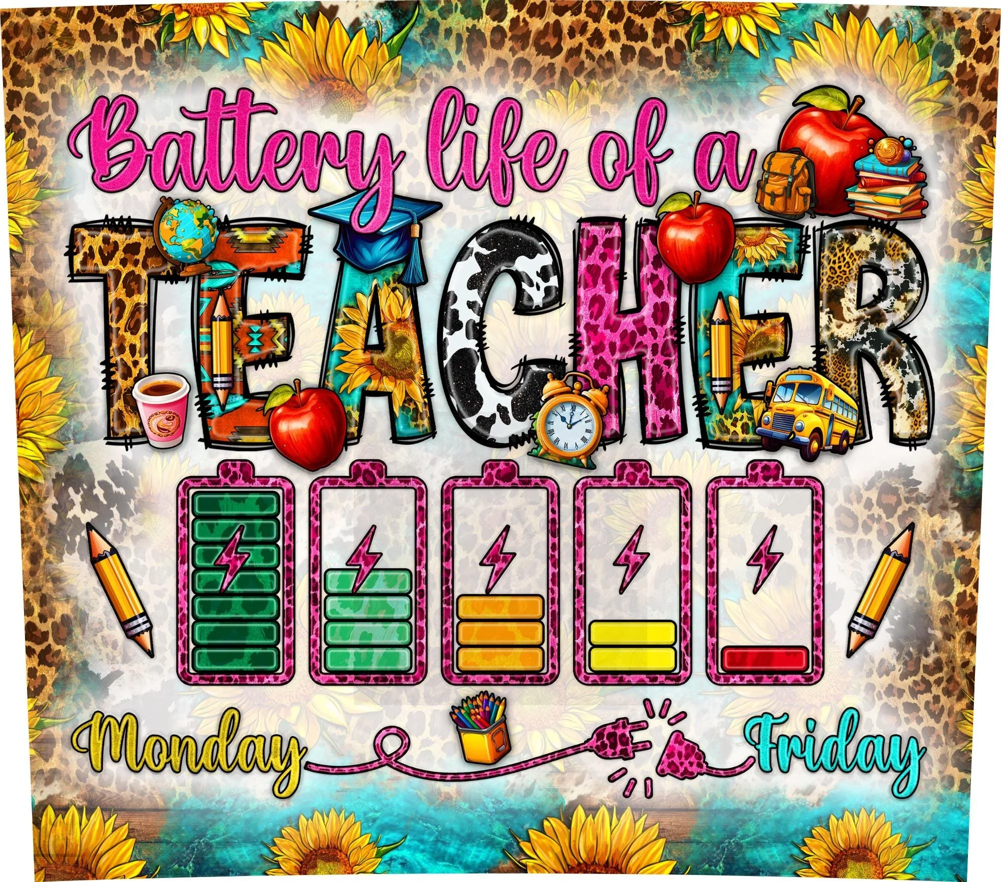 Teacher Battery 20oz. Skinny Tumbler Sublimation Design Digital downloadable PNG