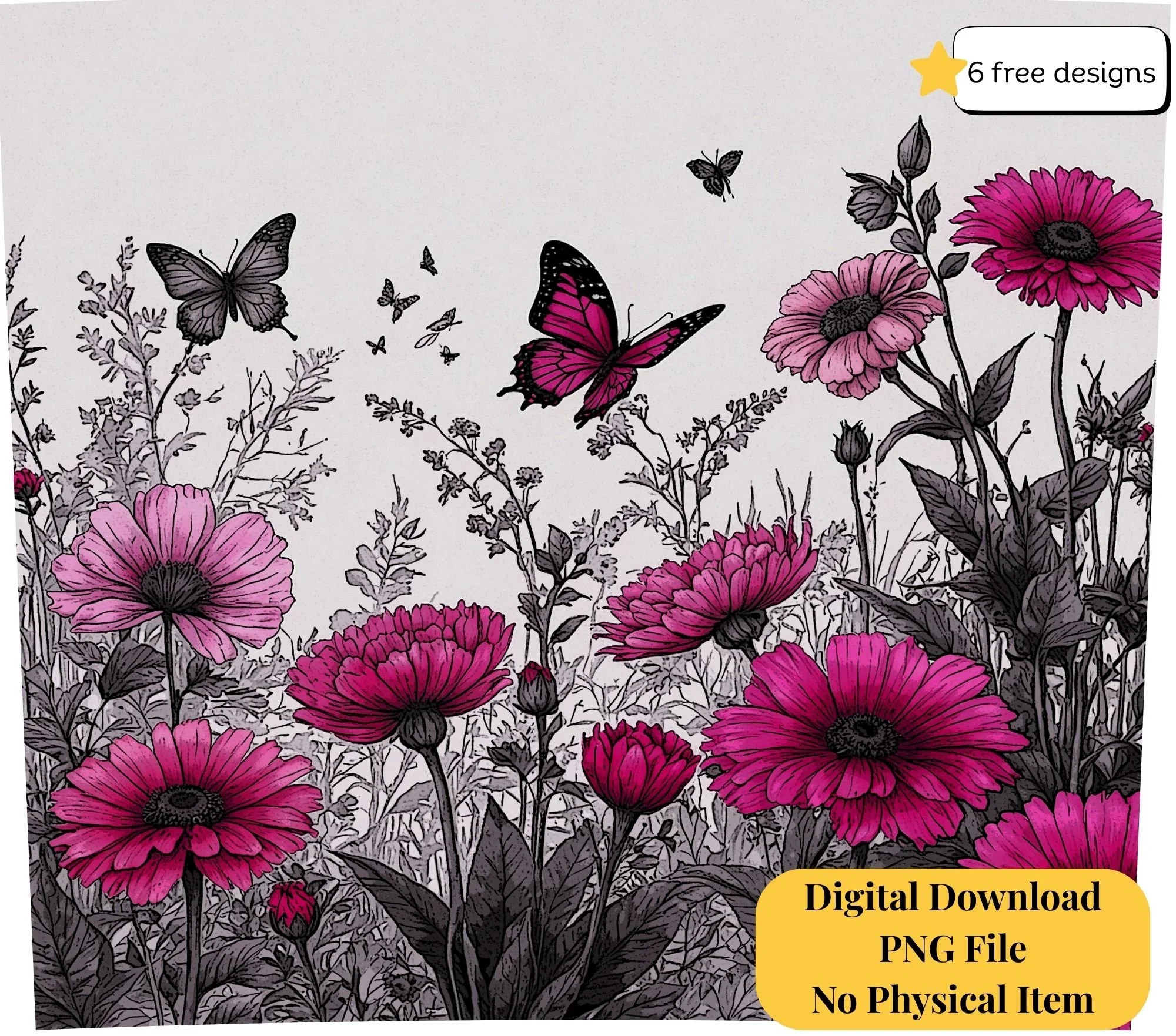 Pink Flowers 20oz. Skinny Tumbler Sublimation Design Digital downloadable PNG