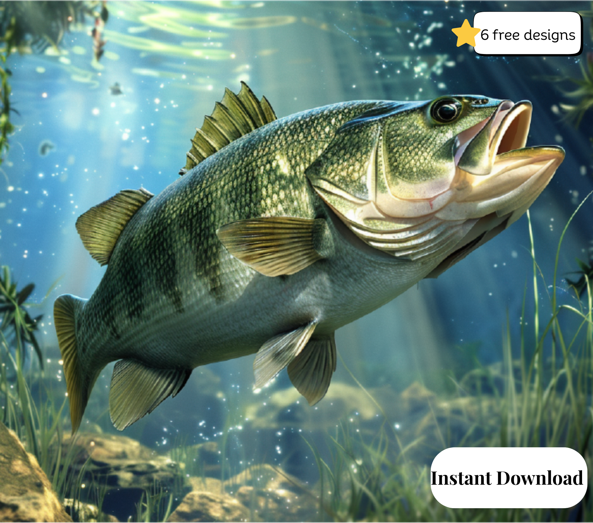 Catch of the Day: Printable Bass Tumbler Sublimation Art - 20oz Download