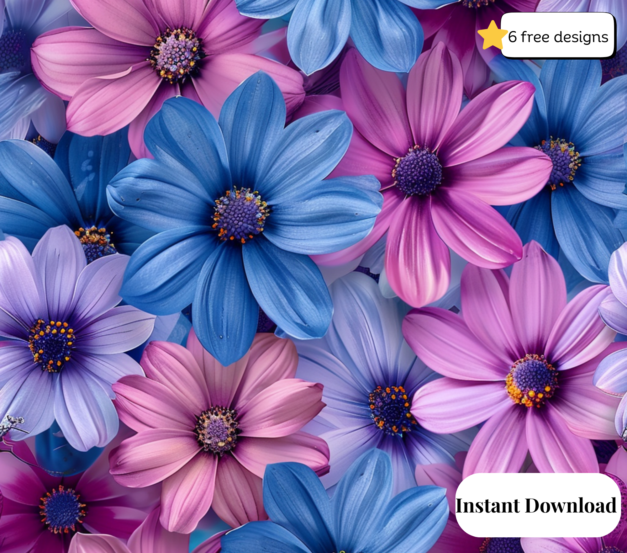 Blue, purple and pink flower 20oz. Skinny Tumbler Sublimation Design Digital downloadable PNG