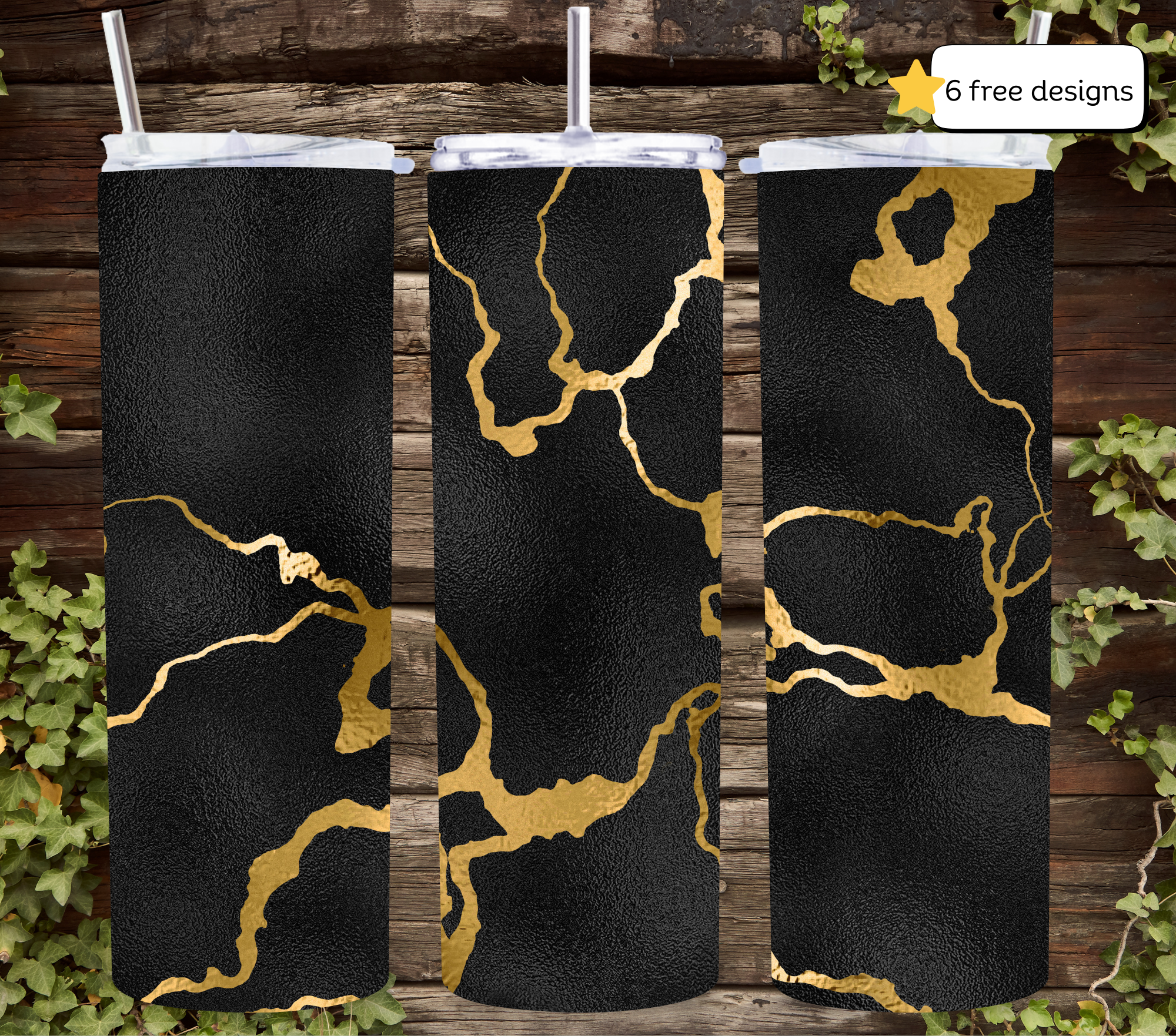 Black and gold crackle tumbler sublimation PNG (Copy) (Copy) (Copy)