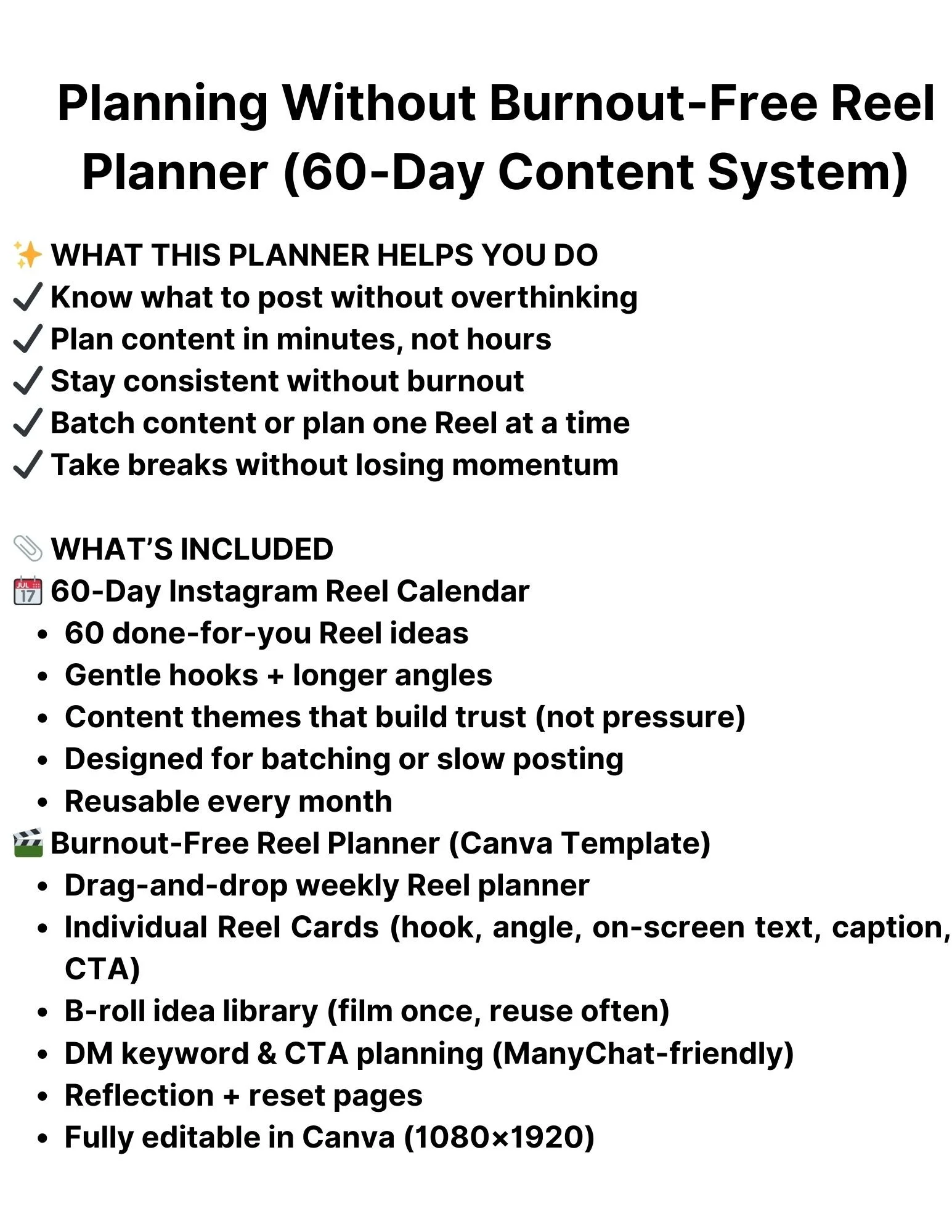 Planning Without Burnout | 60-Day Instagram Reel Planner & Canva Content System for Coaches & Creators