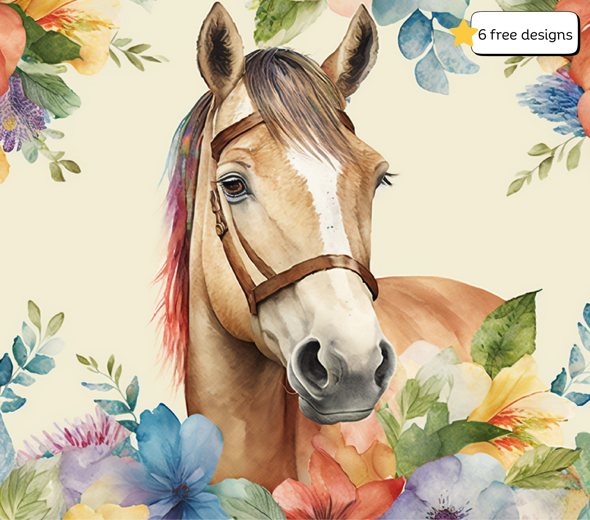 Horse and flowers 20oz. Skinny Tumbler Sublimation Design Digital downloadable PNG