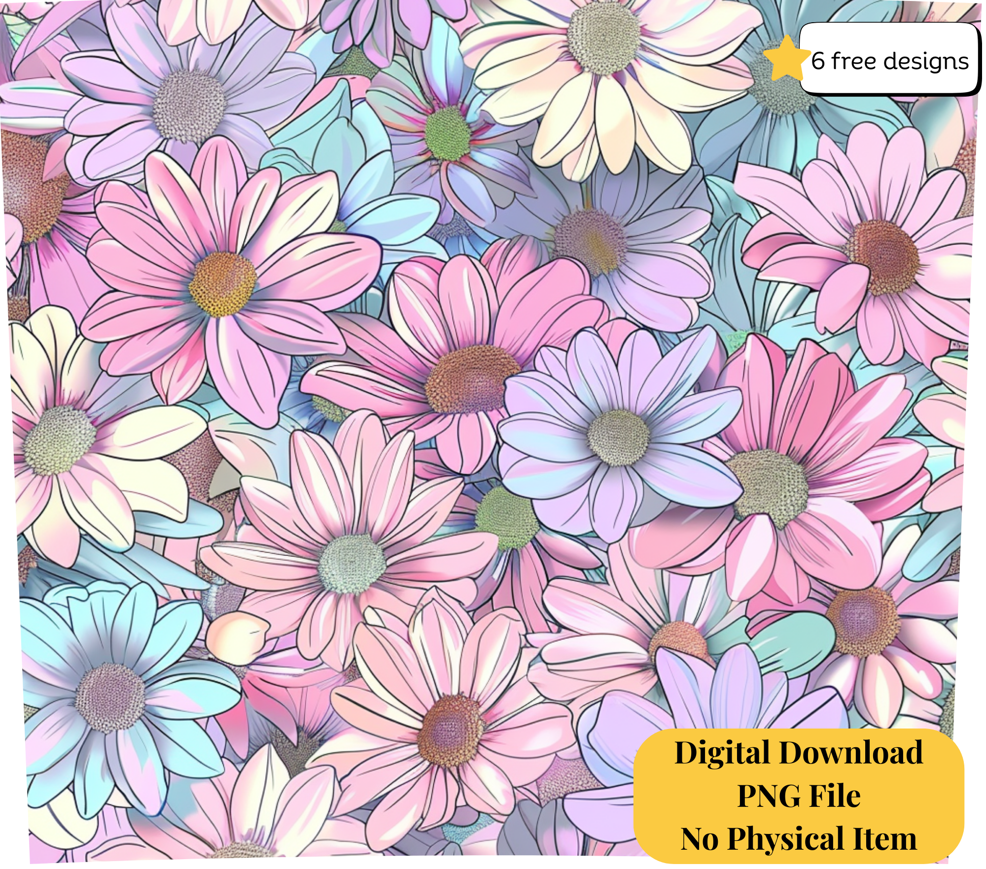 Cartoon Flowers 20oz. Skinny Tumbler Sublimation Design Digital downloadable PNG