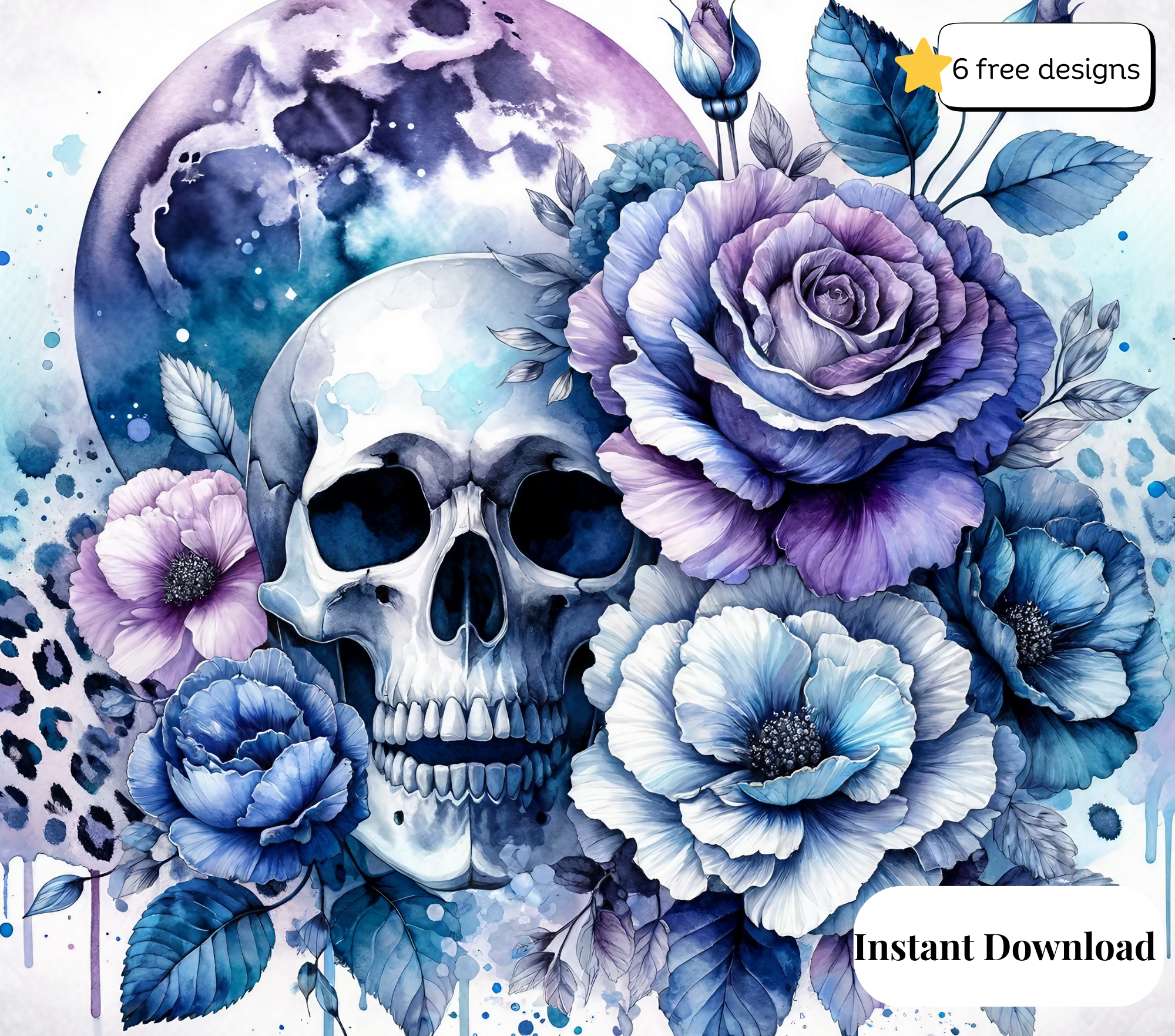 Skulls and Roses 20oz. Skinny Tumbler Sublimation Design Digital downloadable PNG