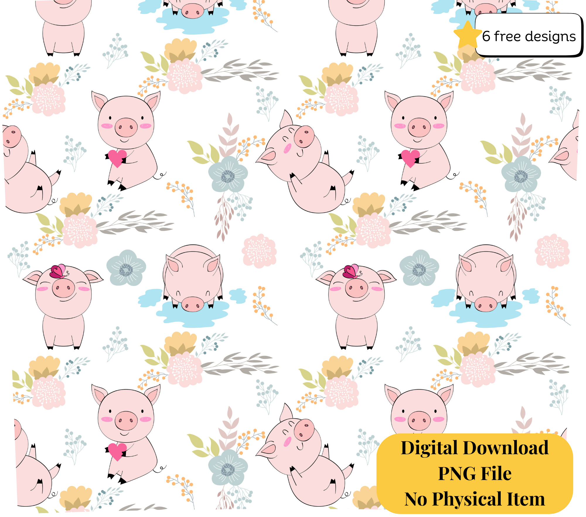 Pigs 20oz. Skinny Tumbler Sublimation Design Digital downloadable PNG
