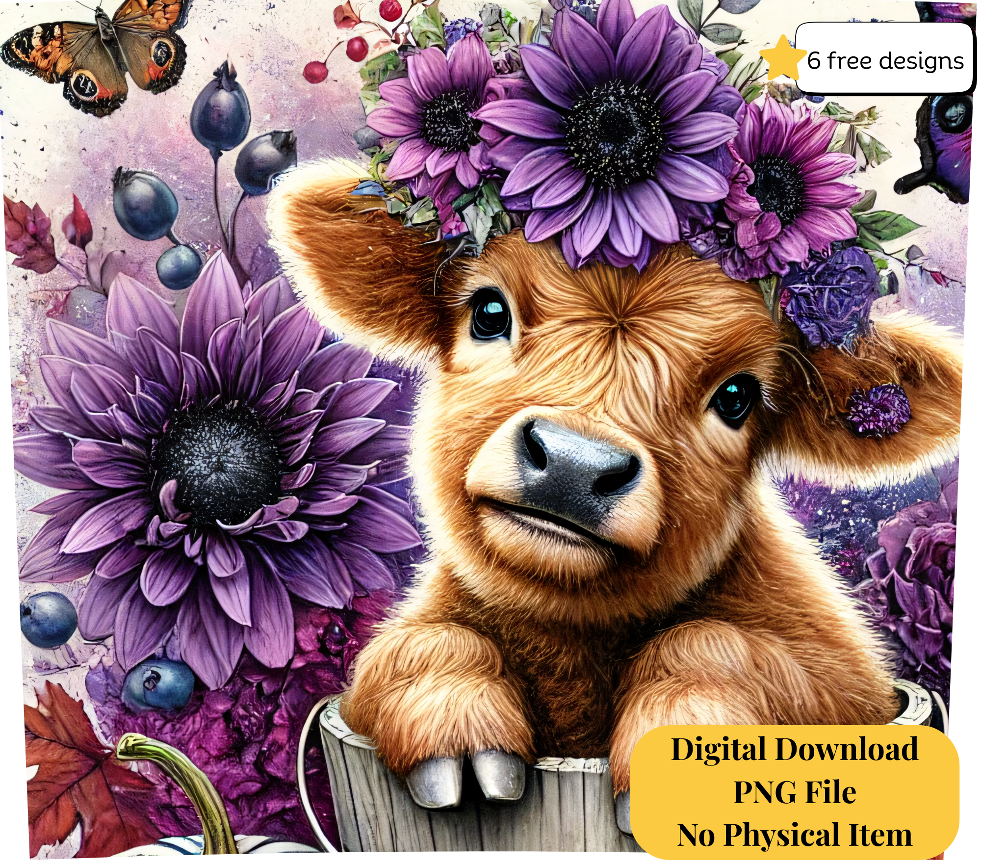 Highland Cow 20oz. Skinny Tumbler Sublimation Design Digital downloadable PNG