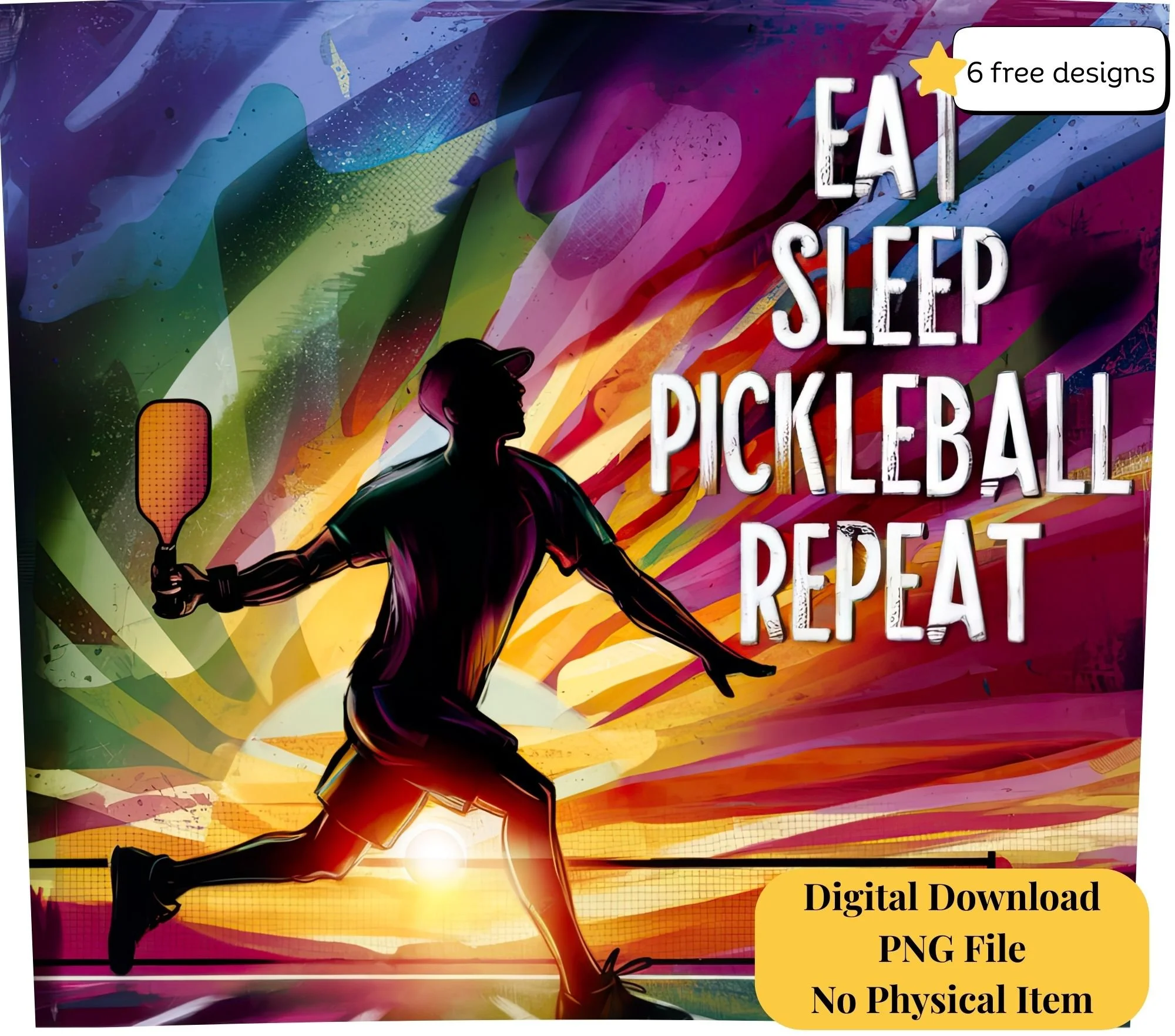 Pickleball 20oz. Skinny Tumbler Sublimation Design Digital downloadable PNG