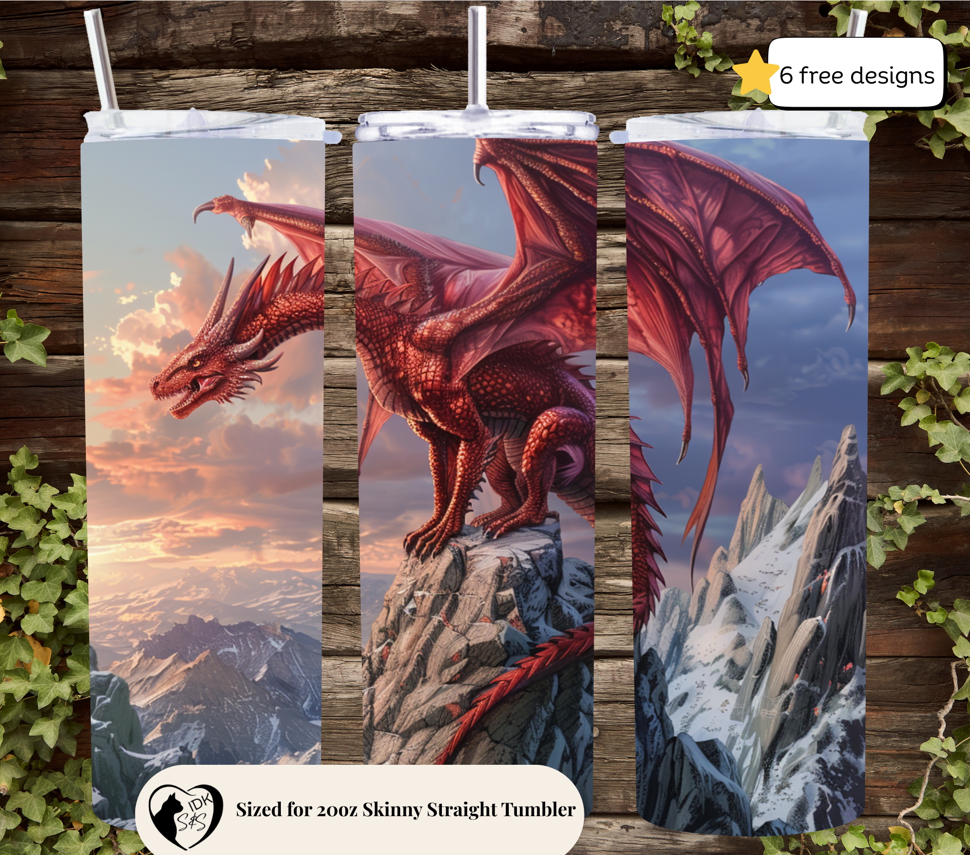 Red dragon 20oz. Skinny Tumbler Sublimation Design Digital downloadable PNG