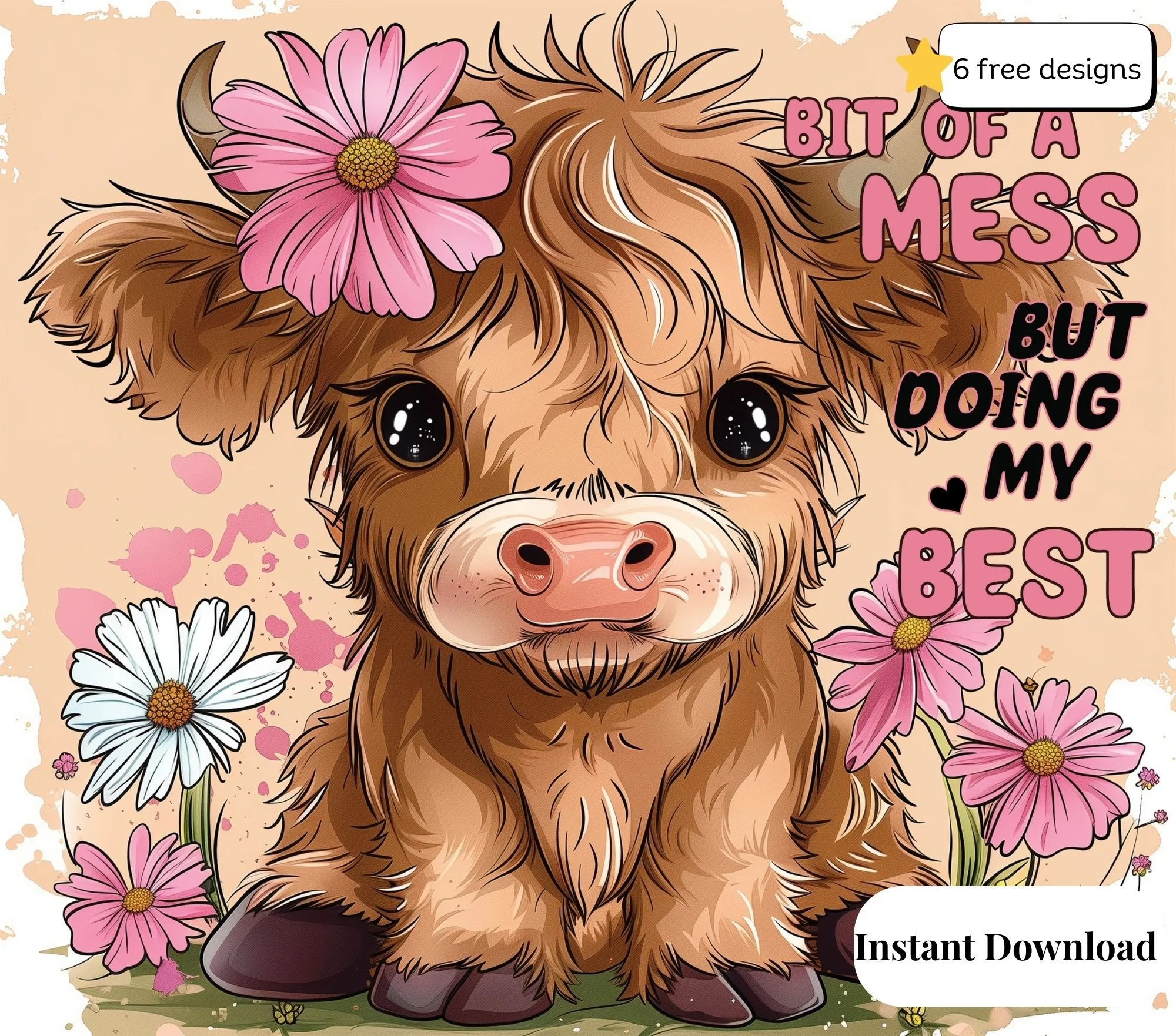 Highland Cow 20oz. Skinny Tumbler Sublimation Design Digital downloadable PNG