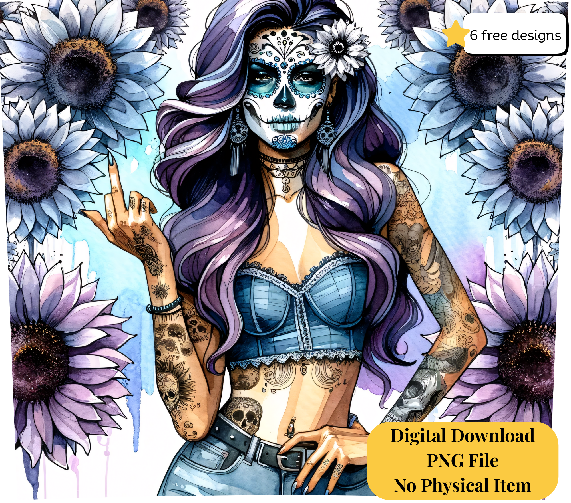 Sugar skull 20oz. Skinny Tumbler Sublimation Design Digital downloadable PNG