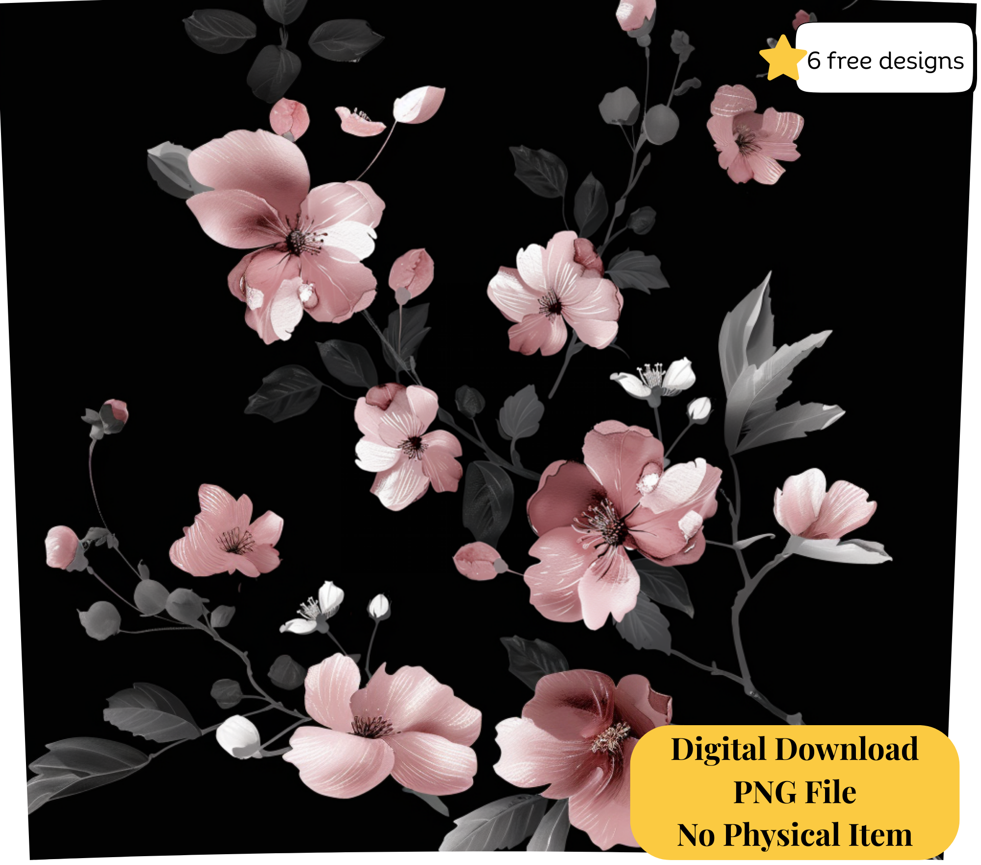 Pink Flower 20oz. Skinny Tumbler Sublimation Design Digital downloadable PNG