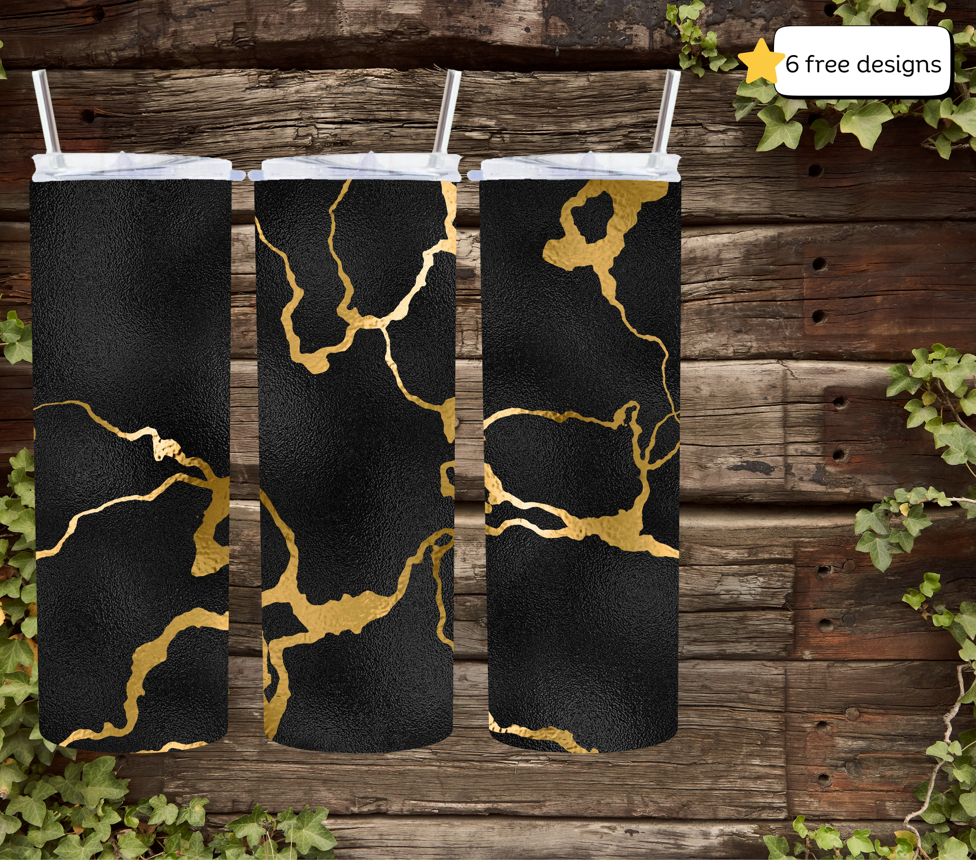 Black and gold crackle tumbler sublimation PNG (Copy) (Copy) (Copy)