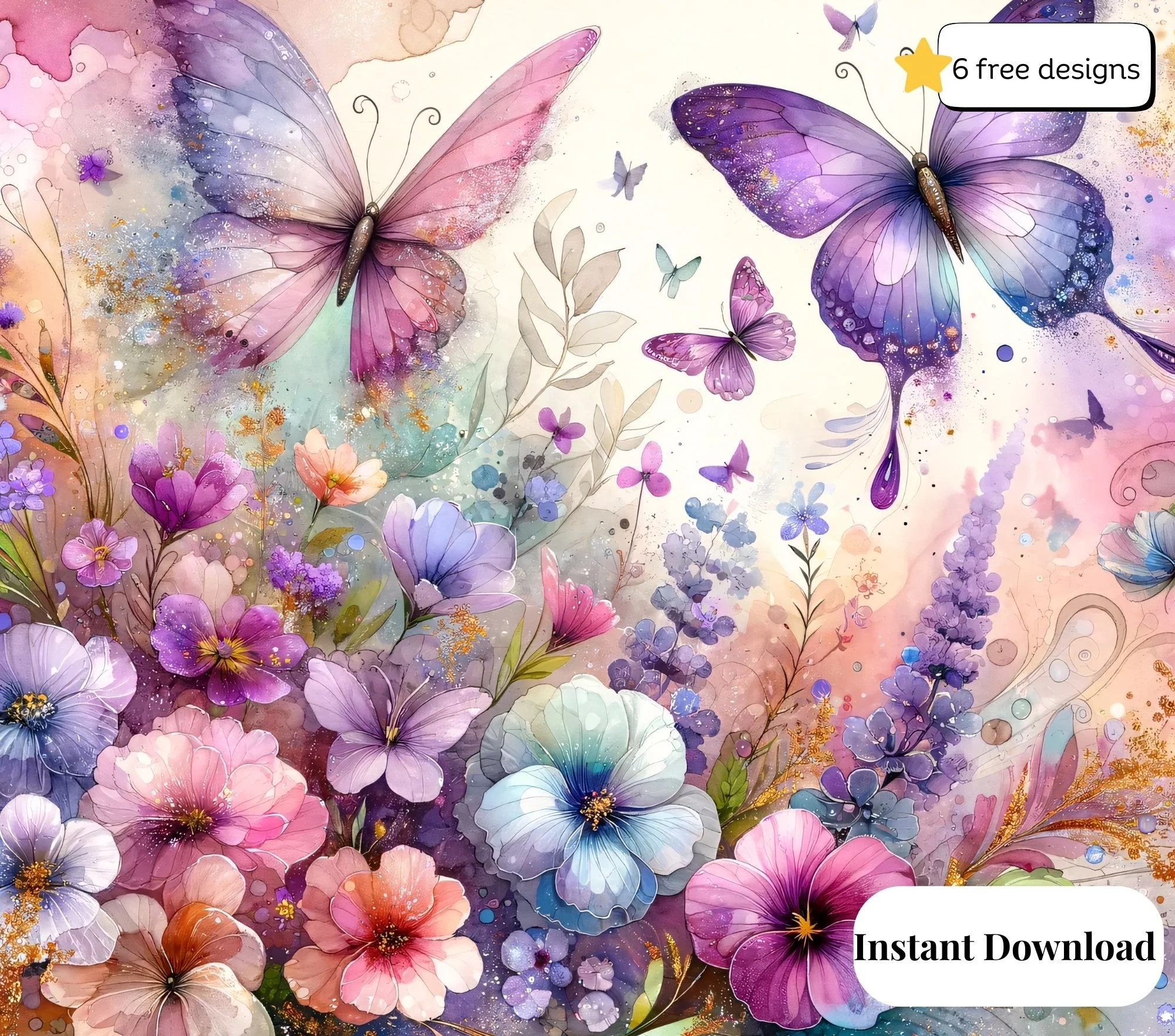 Spring flowers and butterflies 20oz. Skinny Tumbler Sublimation Design Digital downloadable PNG