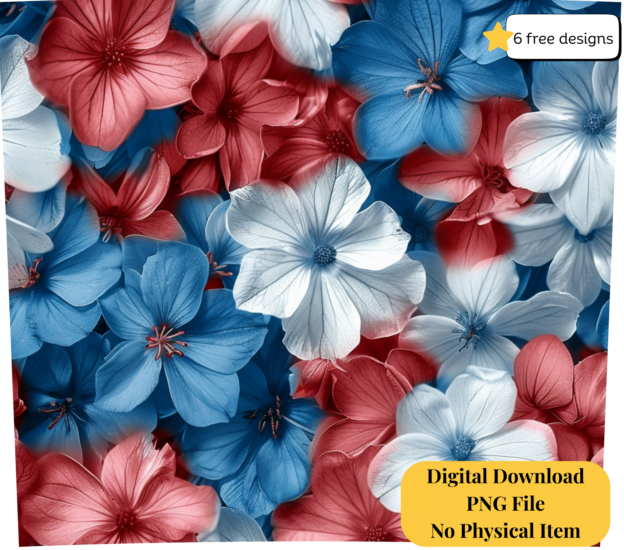 Flowers red, white and blue 20oz. Skinny Tumbler Sublimation Design Digital downloadable PNG
