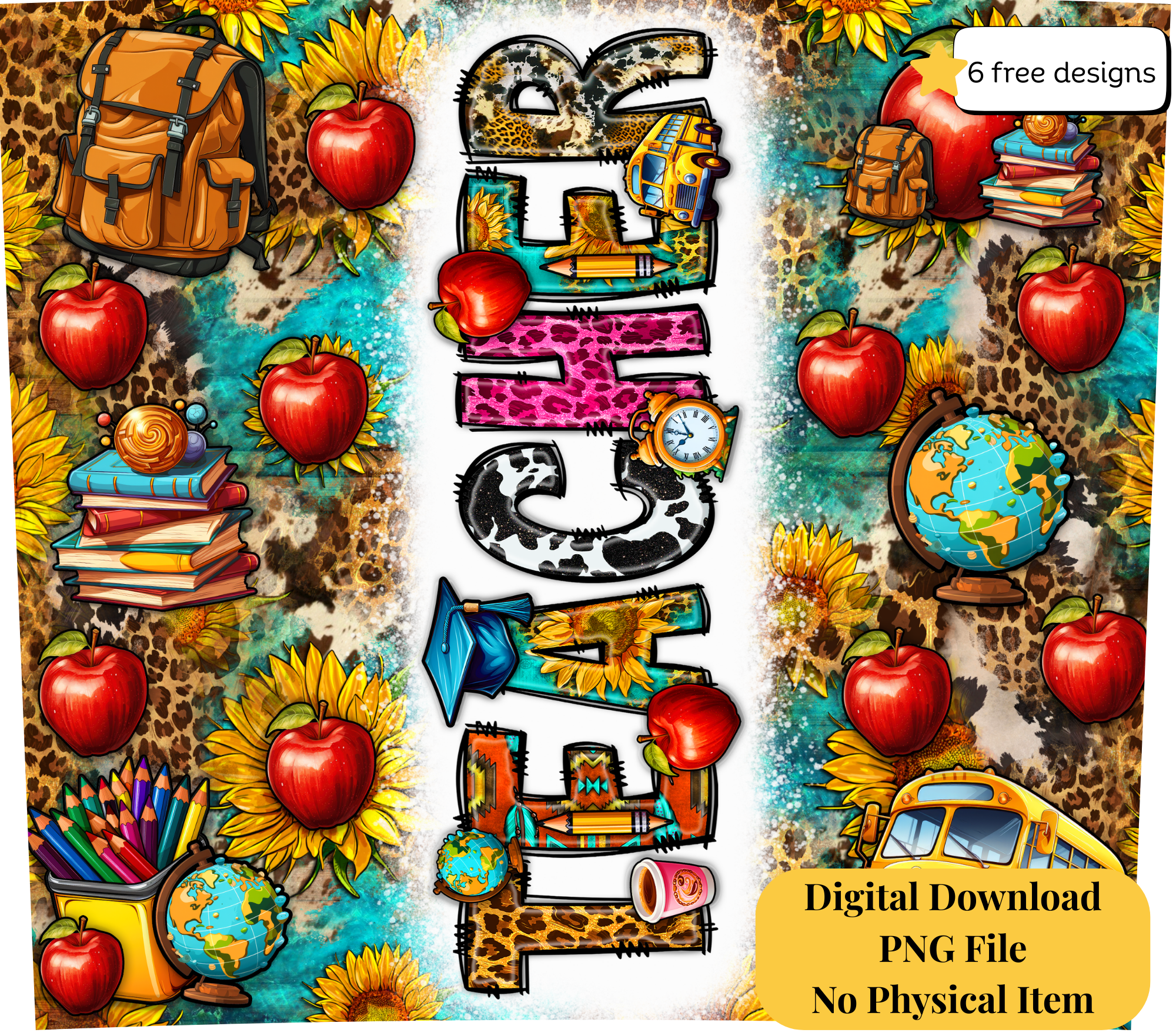 Teacher 20oz. Skinny Tumbler Sublimation Design Digital downloadable PNG