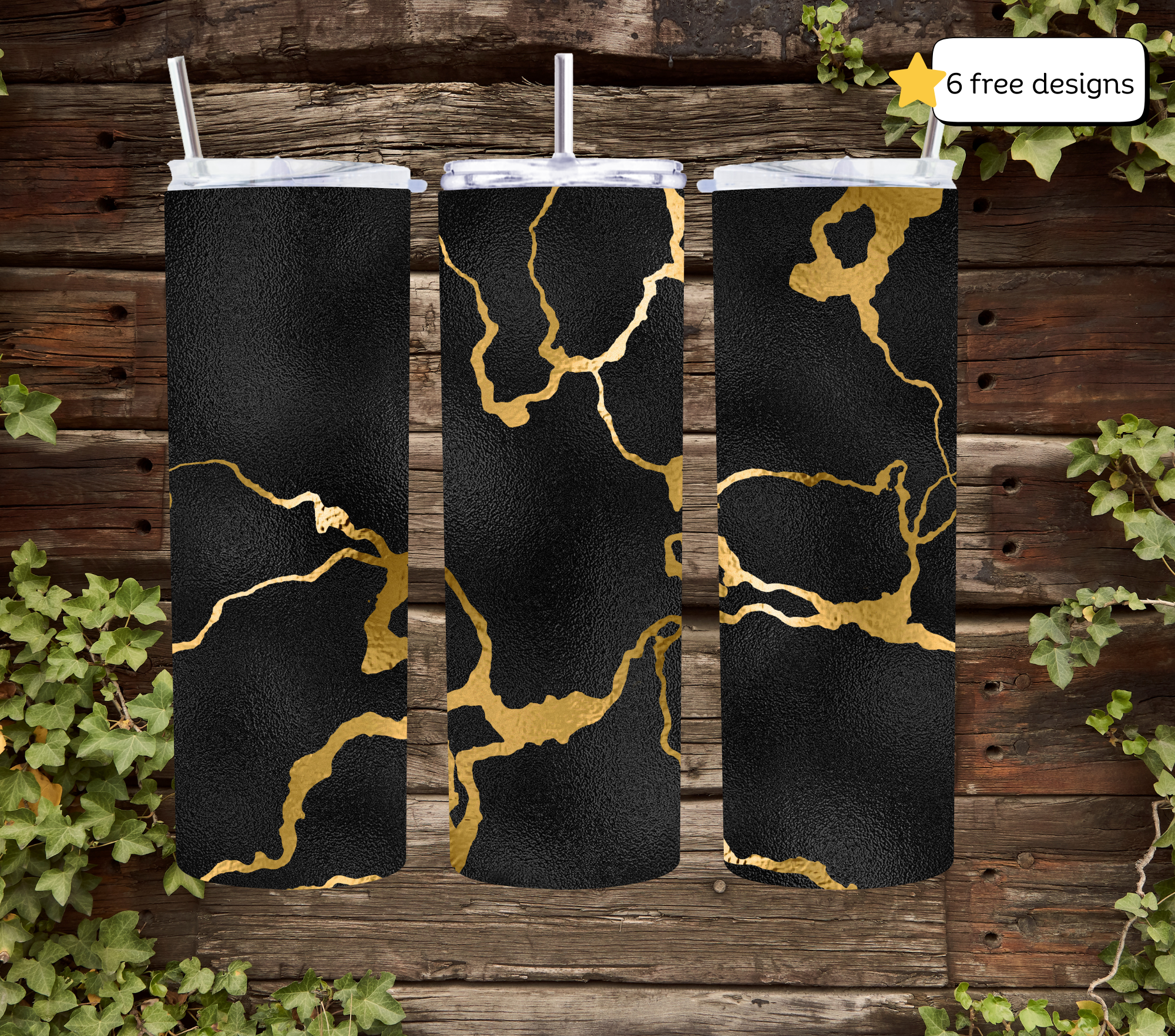 Black and gold crackle tumbler sublimation PNG (Copy) (Copy) (Copy)