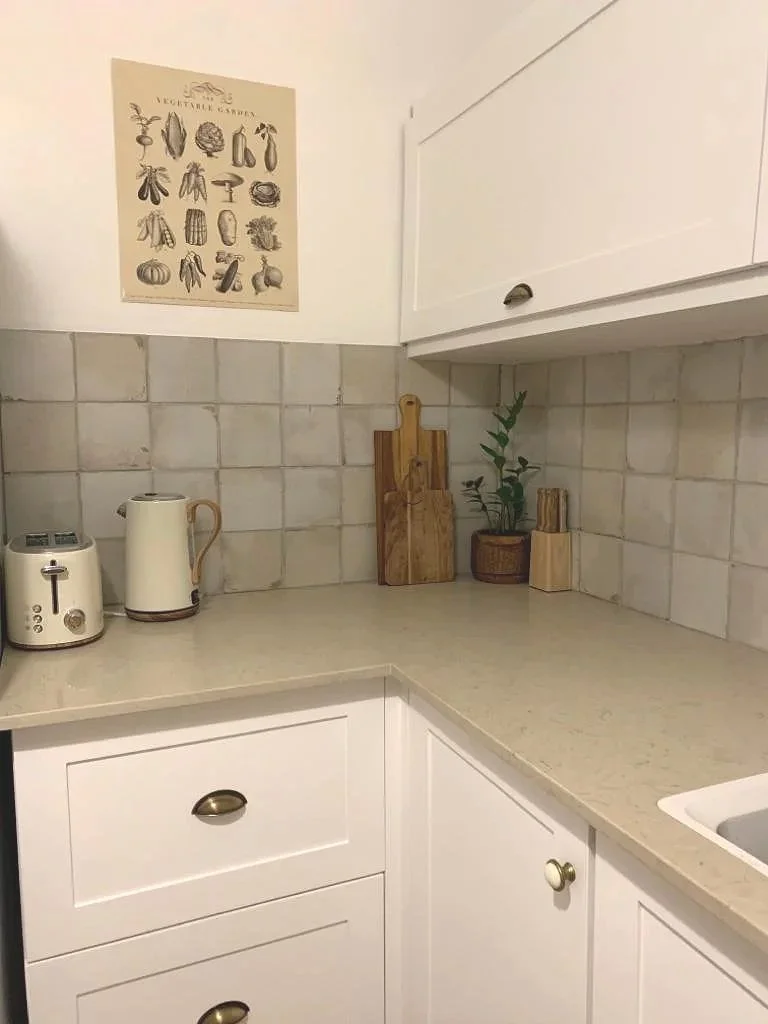 Kitchen backsplash tile installation completed for a residential project in Bedford